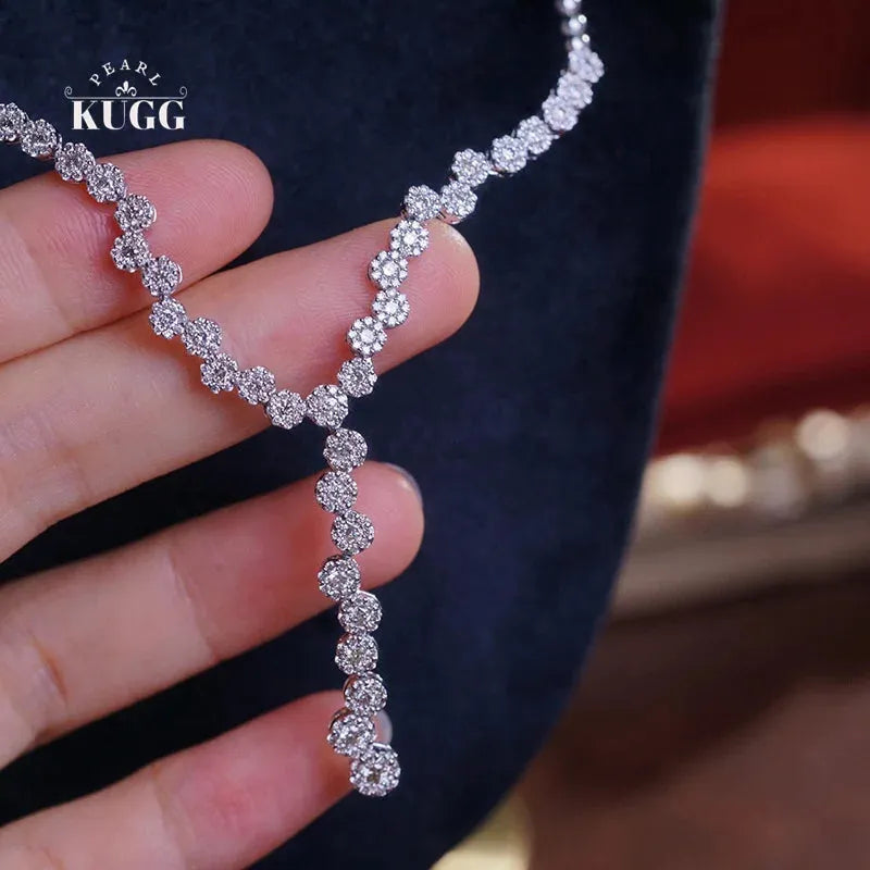 18K White Gold Y-Shaped Diamond Necklace for Women - 2.3 Carat Real Natural Diamond Wedding Jewelry | Elegant Bridal Gift, Anniversary Present & Special Occasion Luxury Accessory
