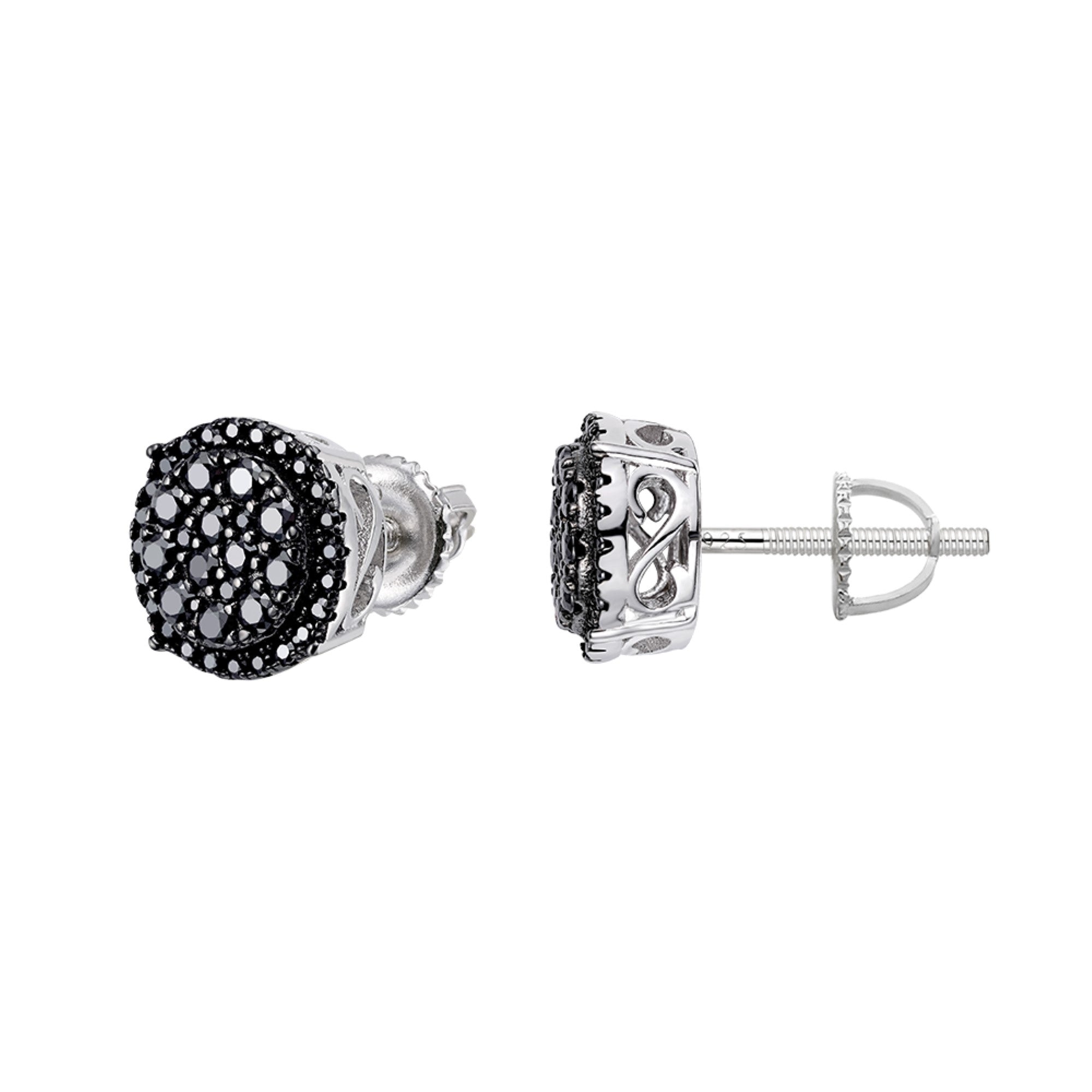 Stunning Silver Round Black Cluster Moissanite Diamond Earrings for Women | Hypoallergenic Luxury Jewelry | Perfect for Weddings, Parties & Special Occasions