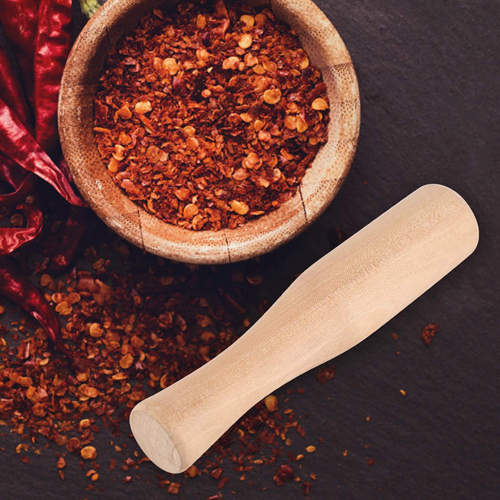 2-Pack Hardwood Pestle and Mortar Set - Natural Wood Spice Grinder for Herbs, Nuts & Spices - Perfect for Cocktails, Purees & Bar Tools (5.6x5.6x1.2 Inches) - Ideal for Home Kitchens & Bartending