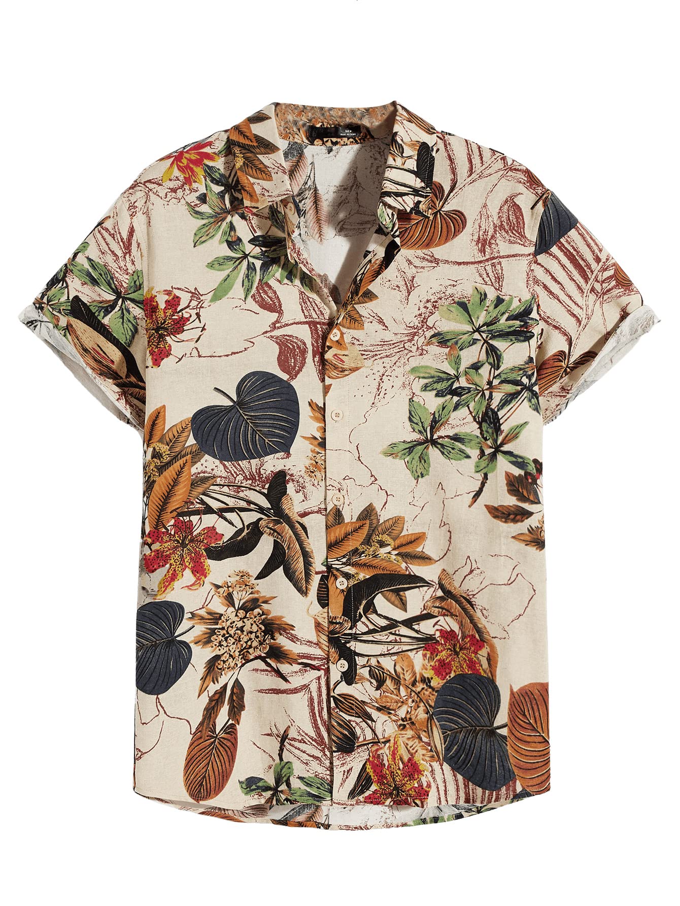 Romwe Men's Hawaiian Shirts - Tropical Floral Print Short Sleeve Button Down Shirt for Summer Beach Vacation, Pool Party & Casual Outings