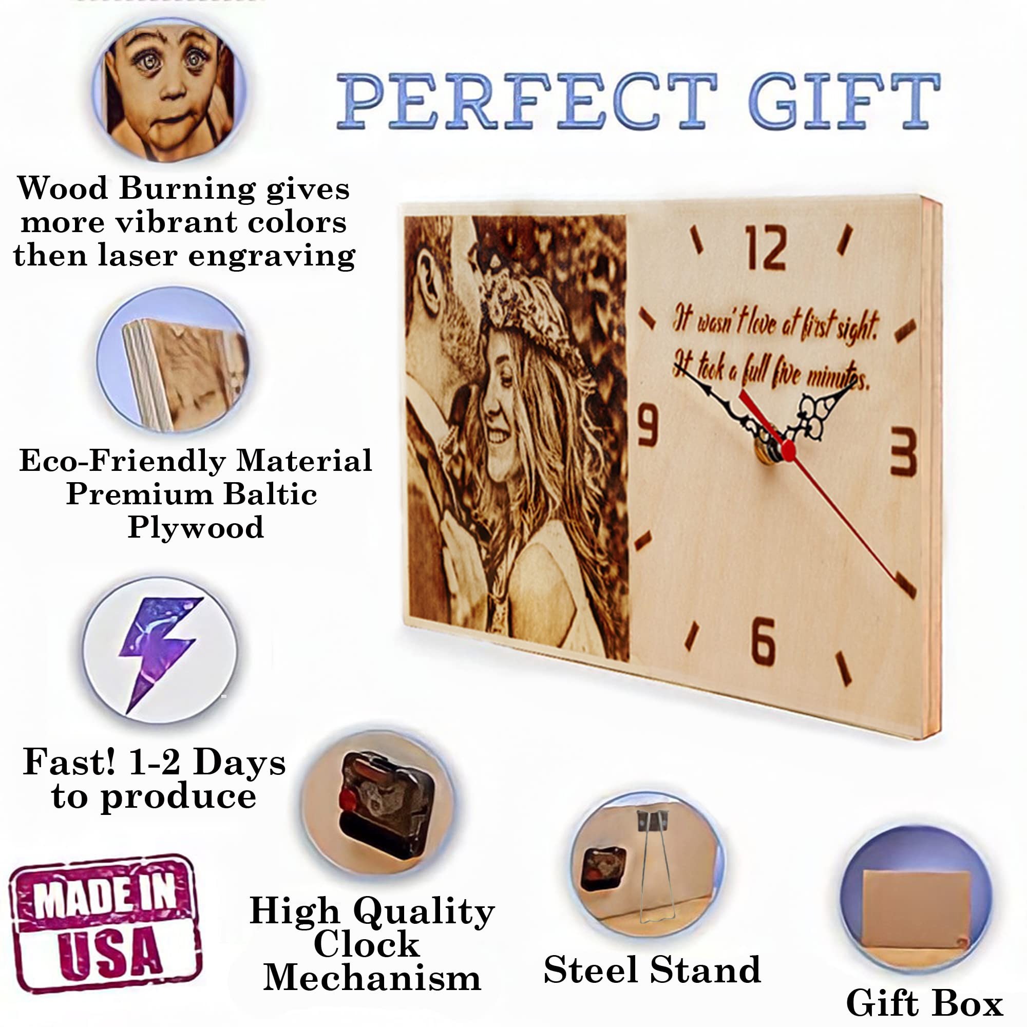 Personalized Wooden Engraved Clock - Custom Mother's Day Gift from Daughter or Son - Unique Present for Women Who Have Everything - Perfect for Home, Office, or Special Occasion Decor