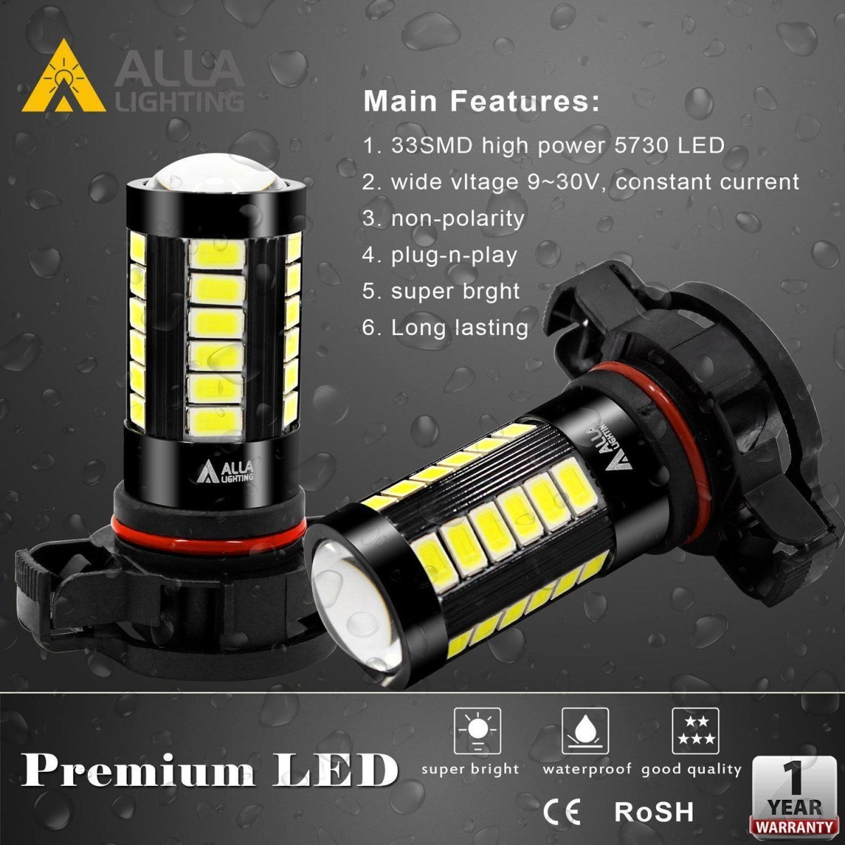 PSX24W 2504 LED Fog Light Bulbs - Super Bright 5730 SMD, 6000K Xenon White - Perfect for Trucks, SUVs, and Off-Road Vehicles in Foggy or Low Visibility Conditions