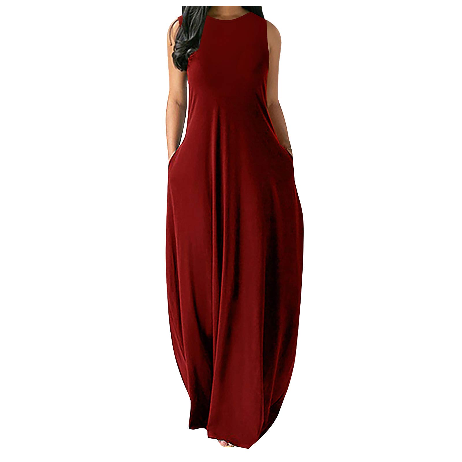 FarJing Women's Sleeveless Loose Plain Maxi Dresses - Casual Vest Long Summer Dress with Pockets for Beach, Party & Everyday Wear