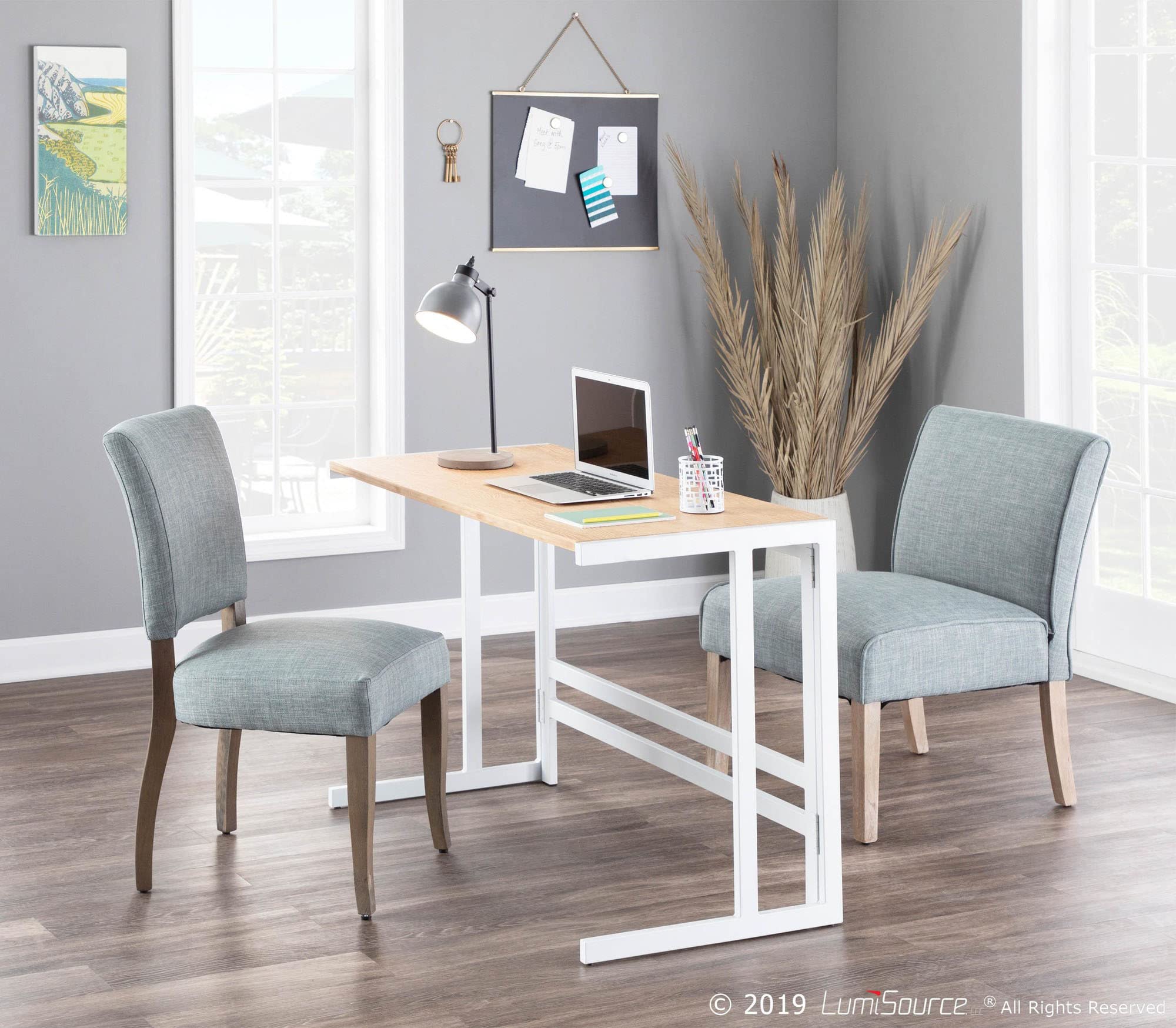 LumiSource Roman Natural Wood Desk - Home Office & Computer Desk, White Small Desk for Bedroom, Gaming & Farmhouse Style Workspace | Perfect for Remote Work, Study & Small Spaces