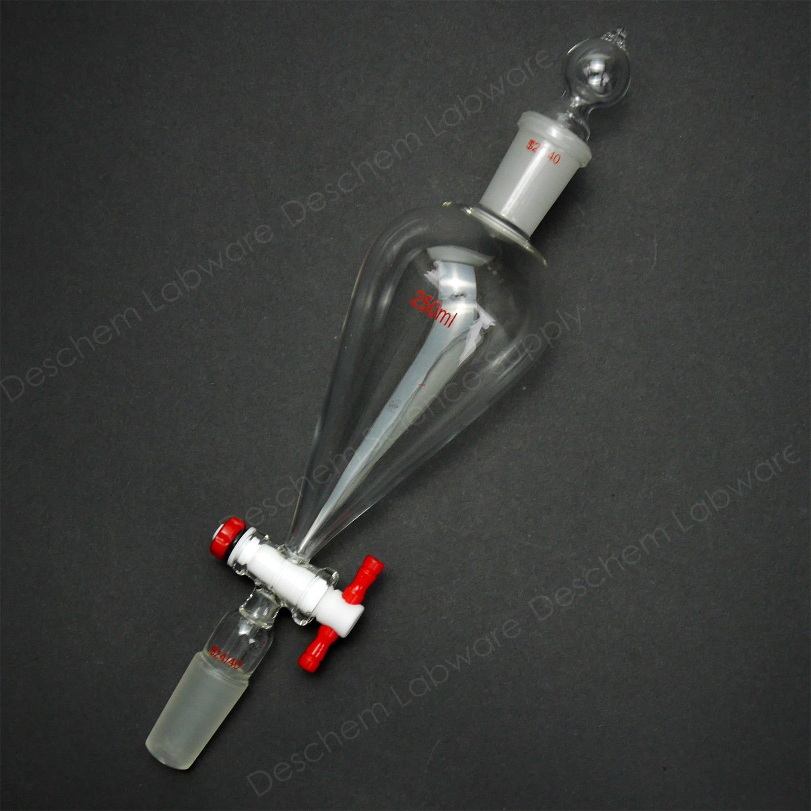 250ml 24/40 Lab Glass Pear-Shaped Separatory Funnel with PTFE Stopcock - Ideal for Chemical Extraction, Liquid Separation & Laboratory Experiments