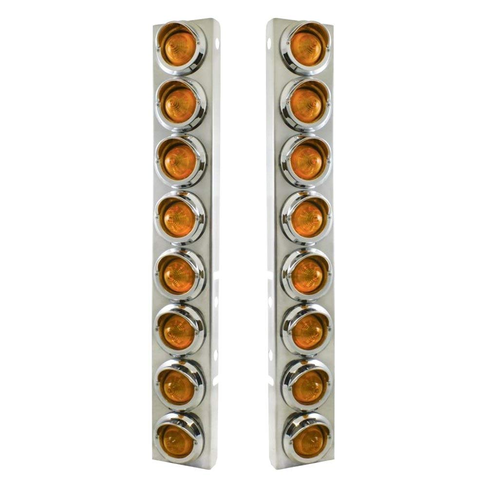United Pacific 33606 Stainless Steel Air Cleaner Light Bar with Bracket - Amber LED Clearance/Marker Light, Chrome Bezels & Visors (9 LEDs) - Compatible with Peterbilt Trucks | Heavy Duty Truck Lighting for Enhanced Visibility & Safety