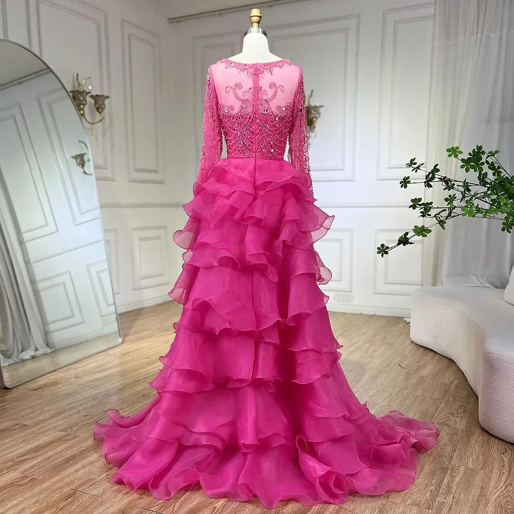 Serene Hill Fuchsia Mermaid Over Skirt Beaded Luxury Dubai Long Evening Dresses for Women - Elegant Wedding Party Gowns 2025 LA72379 | Perfect for Red Carpet Events, Galas & Formal Occasions