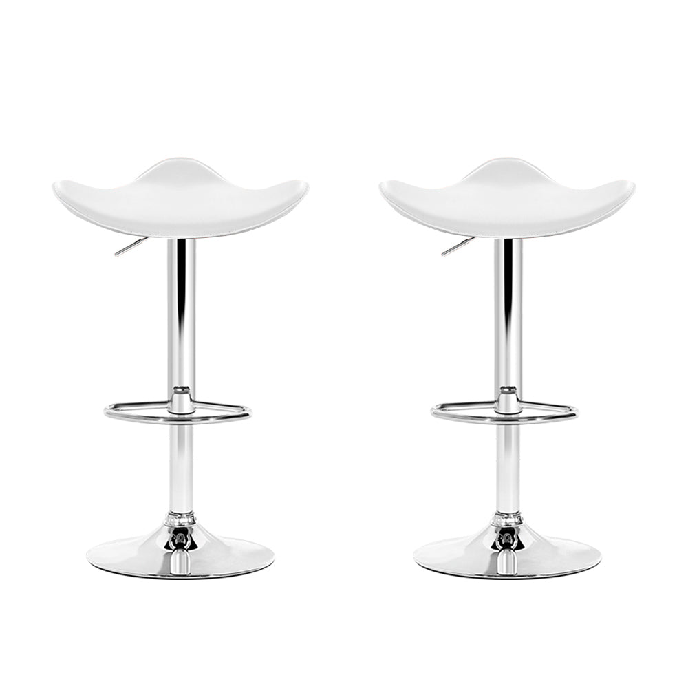2-Pack White Leather Bar Stools with Gas Lift Mechanism - Perfect for Kitchen Islands, Breakfast Bars & Home Bars