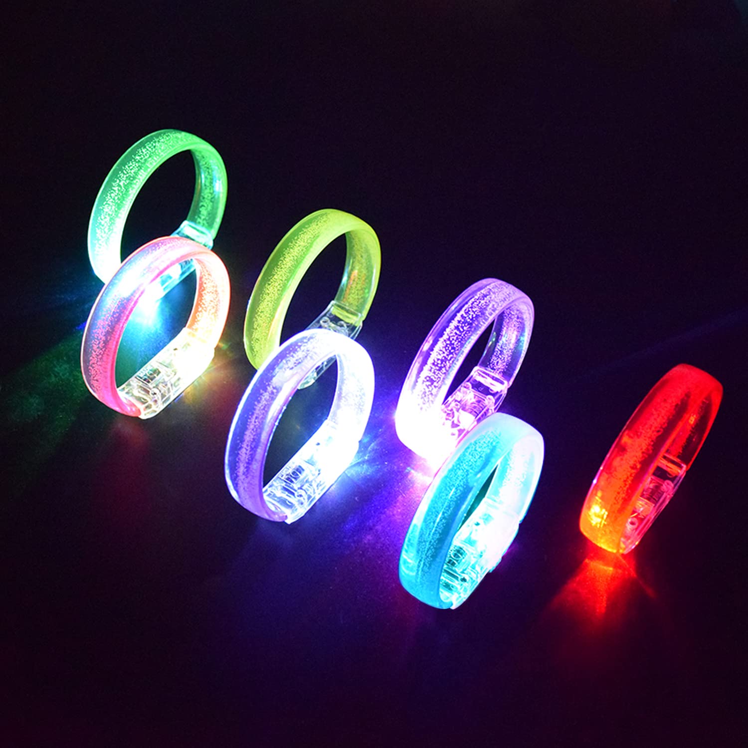 14pcs Glow in The Dark Bracelets with 14pcs Spare Batteries - LED Party Bracelets for Kids, Rave, Concerts & Night Events - Glow Jewelry for Halloween, Birthday Parties & Festivals