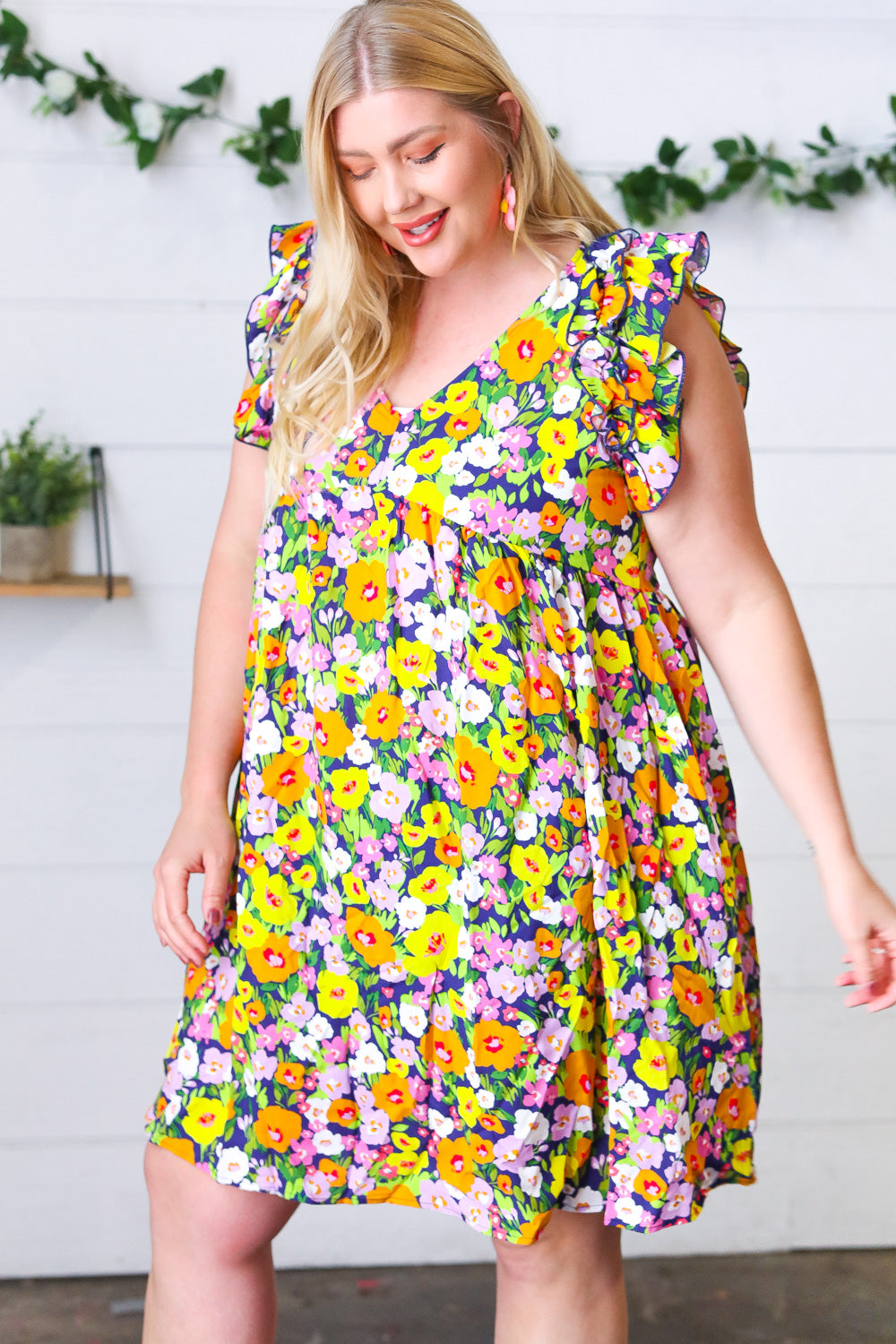 Indigo & Lemon Floral Babydoll Ruffle Dress for Women - Summer Party, Beach Vacation & Date Night Outfit