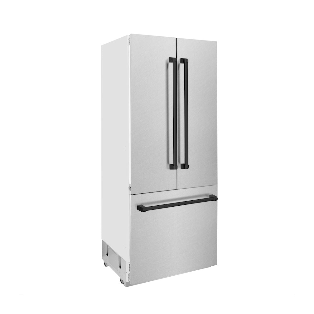 ZLINE Autograph Edition 36 Inch French Door Built-In Refrigerator with Bottom Freezer - 19.6 cu.ft Capacity, Water Dispenser & Ice Maker - Satin Stainless Steel with Matte Black Accents (RBIVZ SN 36 MB) - Perfect for Modern Kitchens and Open-Concept Homes