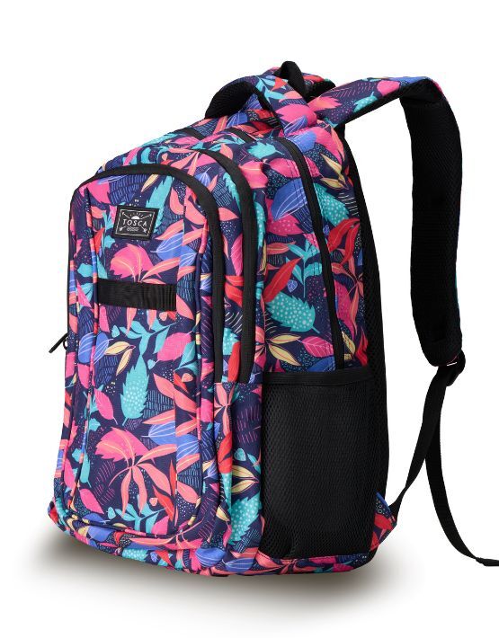 Tosca TCA936 L Small Backpack for Women & Men - Lightweight Travel Daypack, Water-Resistant Black/Tropical Design - Perfect for Hiking, School, Work & Daily Commute