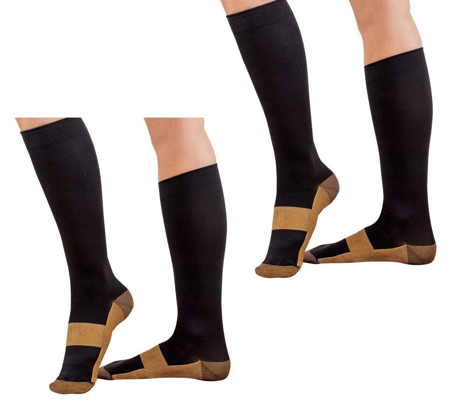 Graduated Compression Socks for Men & Women (2 Pairs) - Calf High Support Stockings for Running, Travel & Circulation - Medical Grade Legwear for Nurses, Athletes & Pregnant Women