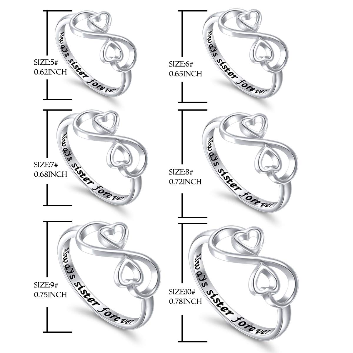 Sterling Silver Infinity Ring for Sister Gift - Size 5-10 - Best Friend Jewelry for Birthdays & Anniversaries