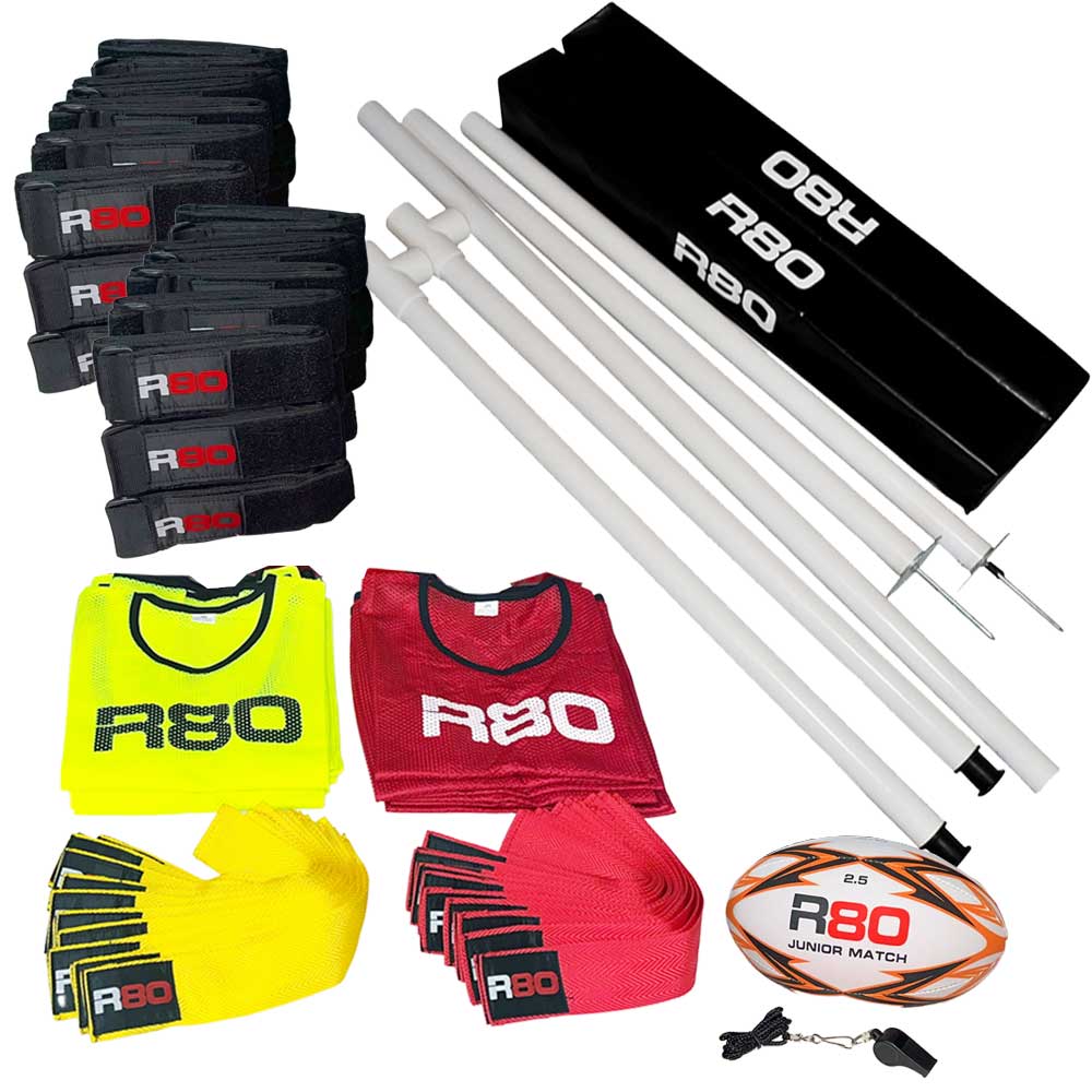 R80 Junior Rippa Team Football Goal Sets with Posts & Corner Poles - Perfect for Youth Soccer Practice, Backyard Games, and School PE Classes