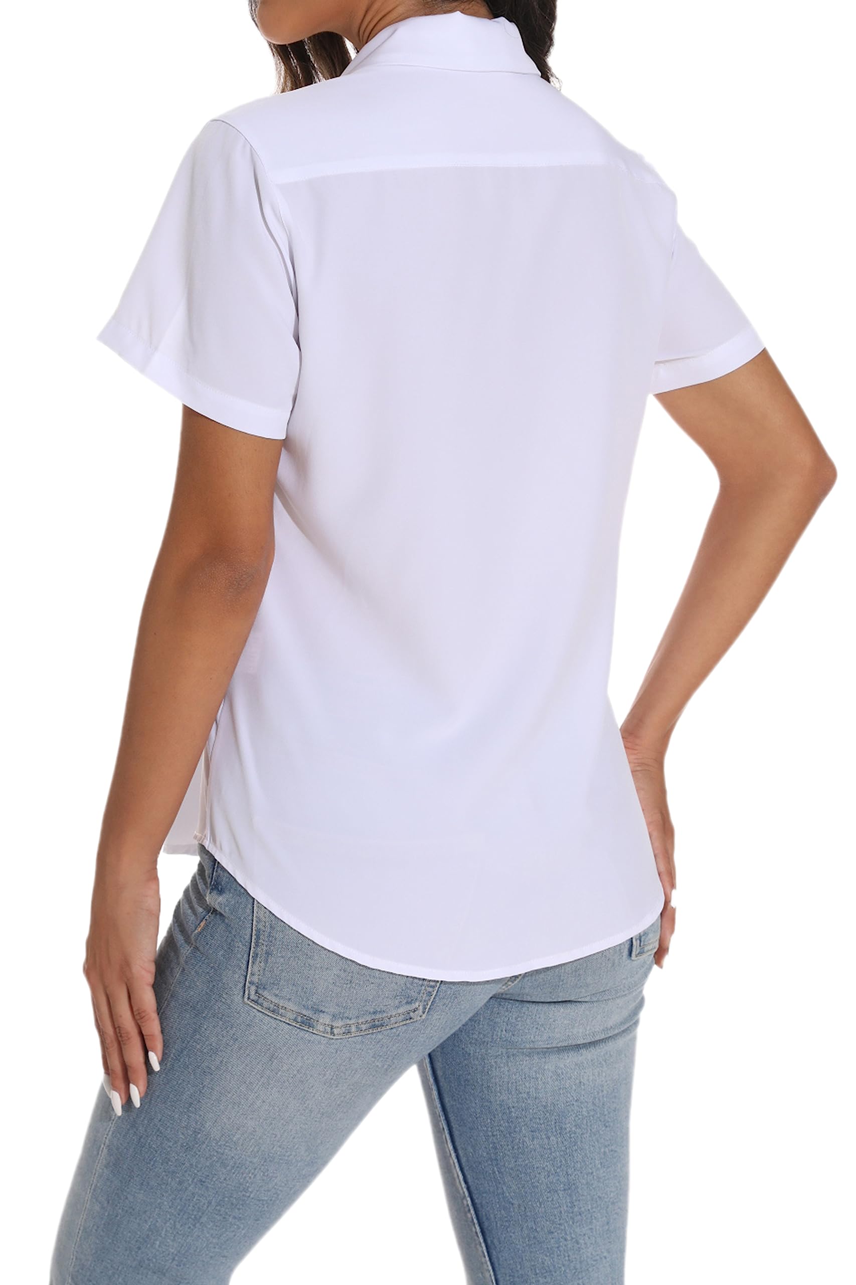 GUANYY Women's Short Sleeve Button Down Shirt - Casual & Dressy V-Neck Blouse for Business Work, Office Wear & Everyday Outfits | Breathable & Comfortable Tops for Women