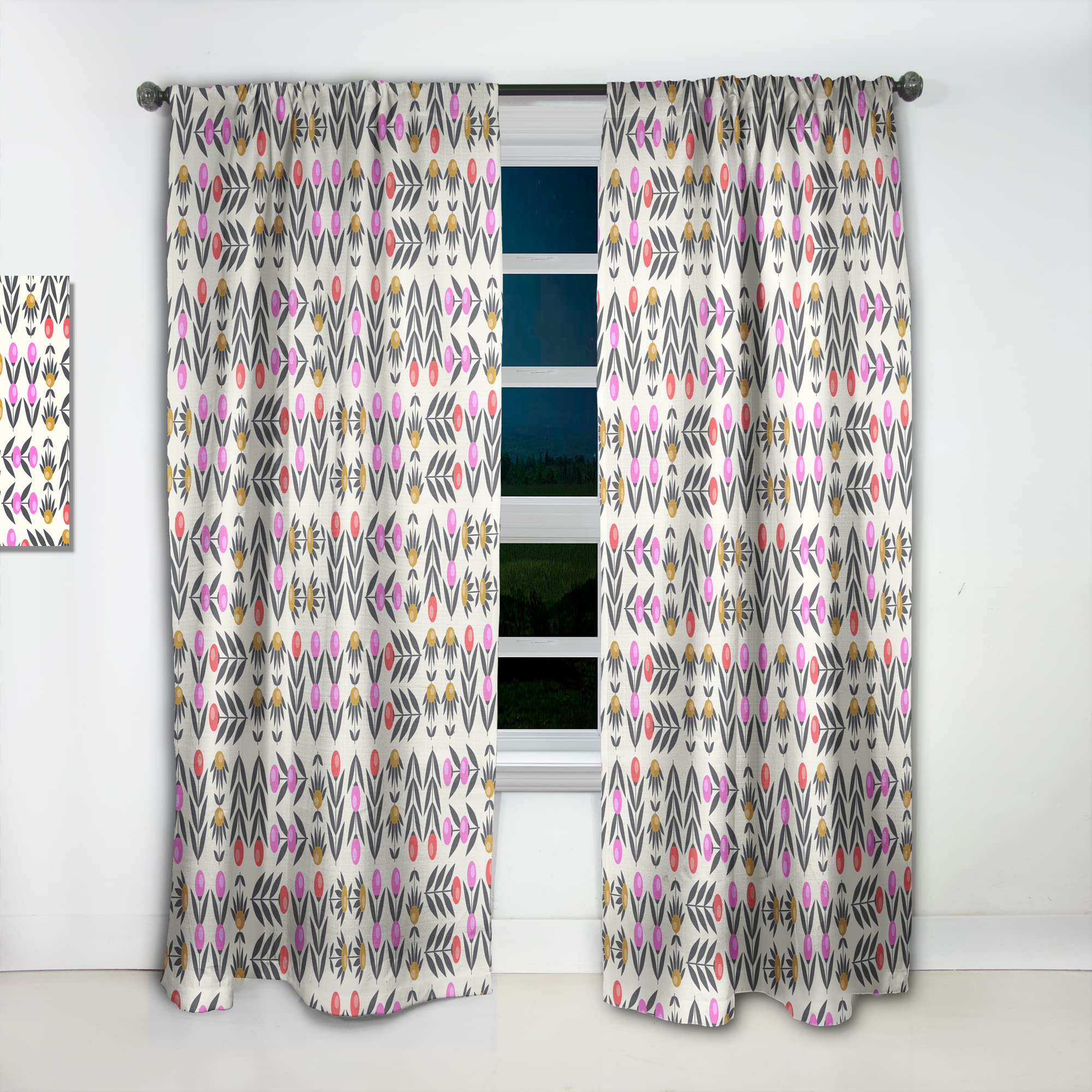 DesignQ Retro Abstract Floral Thermal Insulated Curtains - Single Panel 52x108 Inches - Elegant Window Treatments for Bedroom & Living Room | Perfect for Home Decor & Light Blocking