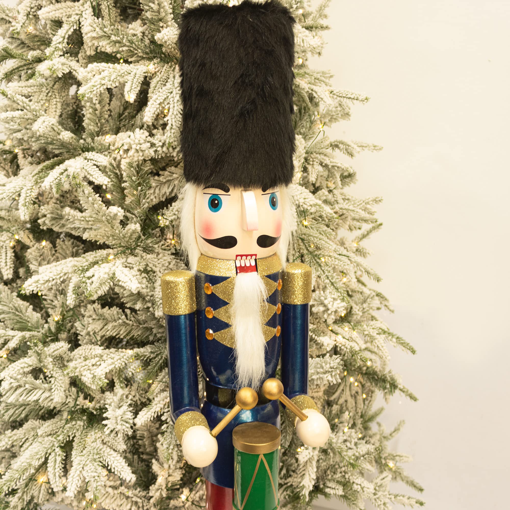 4ft Large Wooden Christmas Nutcracker Drummer Figurine - Holiday Home Decor for Front Door, Christmas Tree, Mantel & Fireplace - Perfect for Indoor & Outdoor Seasonal Decorations