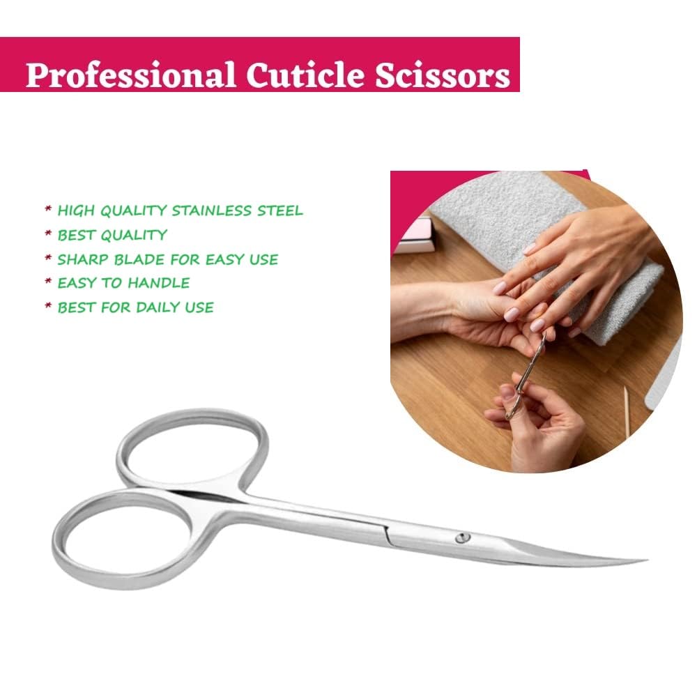 KANCHI Professional Cuticle Scissors - Sharp Curved Blade, Ultra Slim Precision Manicure & Pedicure Scissors with Pointed Tip for Eyebrow & Eyelash Grooming | Perfect for Salon, Home & Travel Nail Care