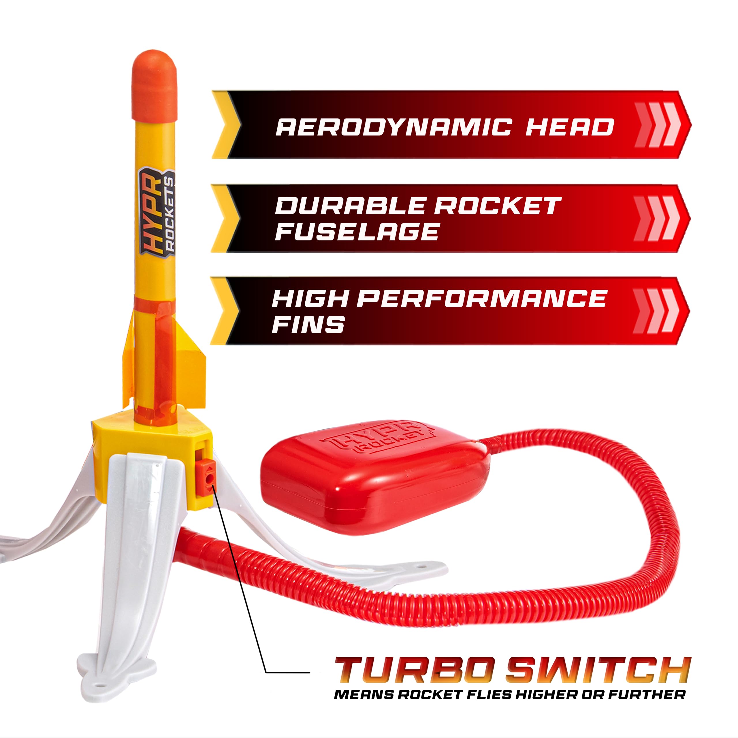 Hypr Rocket Launcher for Kids - Patented Design Launches Rockets Up to 500ft with Turbo Boost | Includes 3 Rockets | Connectable for Multiplayer Fun | Easy Setup & Durable Construction | Perfect for Backyard Play, Birthday Parties & Outdoor Family Activities