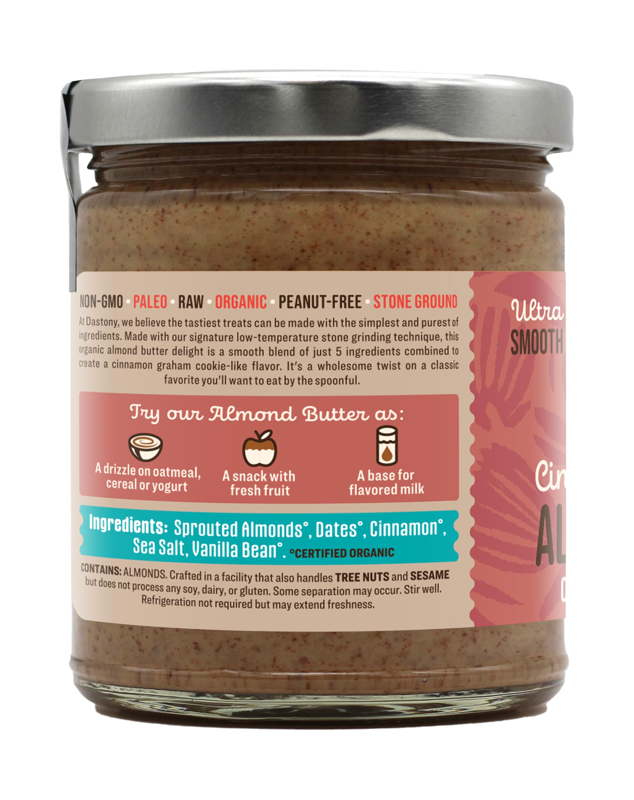 Organic Raw Cinna-Date Sprouted Almond Butter 8oz (2-Pack) | Vegan, Paleo, Keto, Non-GMO, Gluten-Free | Healthy Snack for Toast, Smoothies & Baking