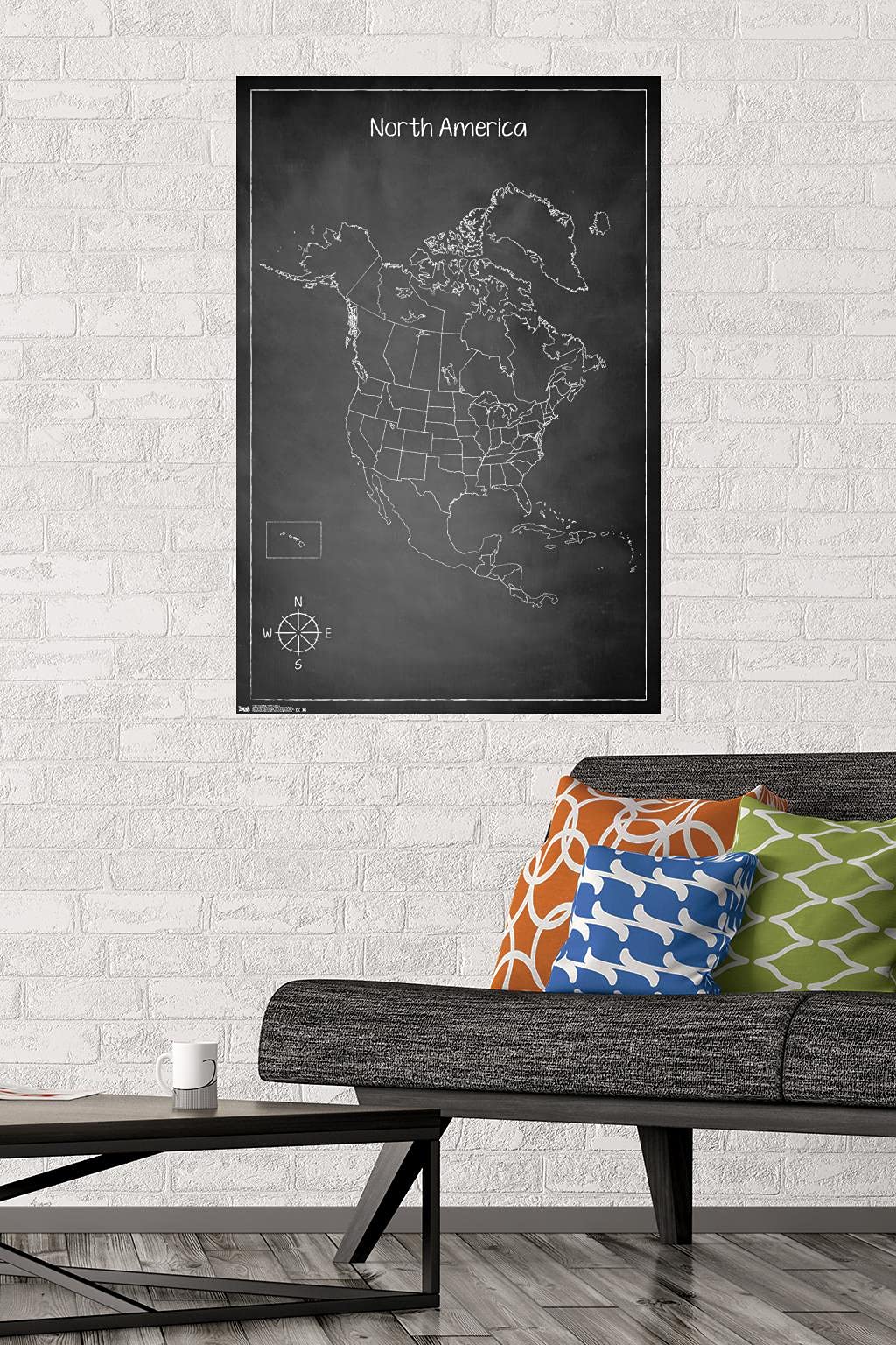Trends International Chalk Map - North America Premium Wall Poster 22.375