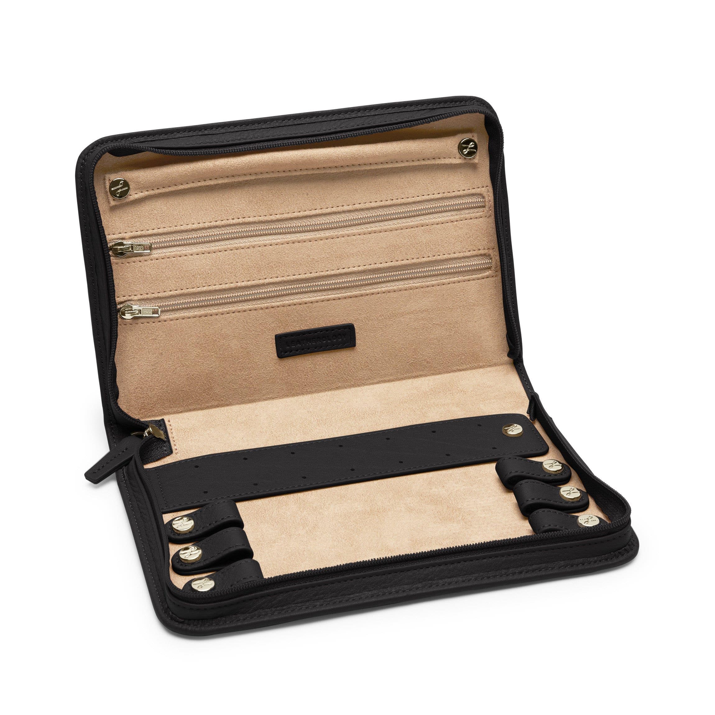 Leatherology Black Onyx Large Jewelry Organizer Case - Premium Leather Jewelry Box with Ample Storage & Travel-Friendly Design | Perfect for Necklace, Ring & Earring Organization at Home or Travel