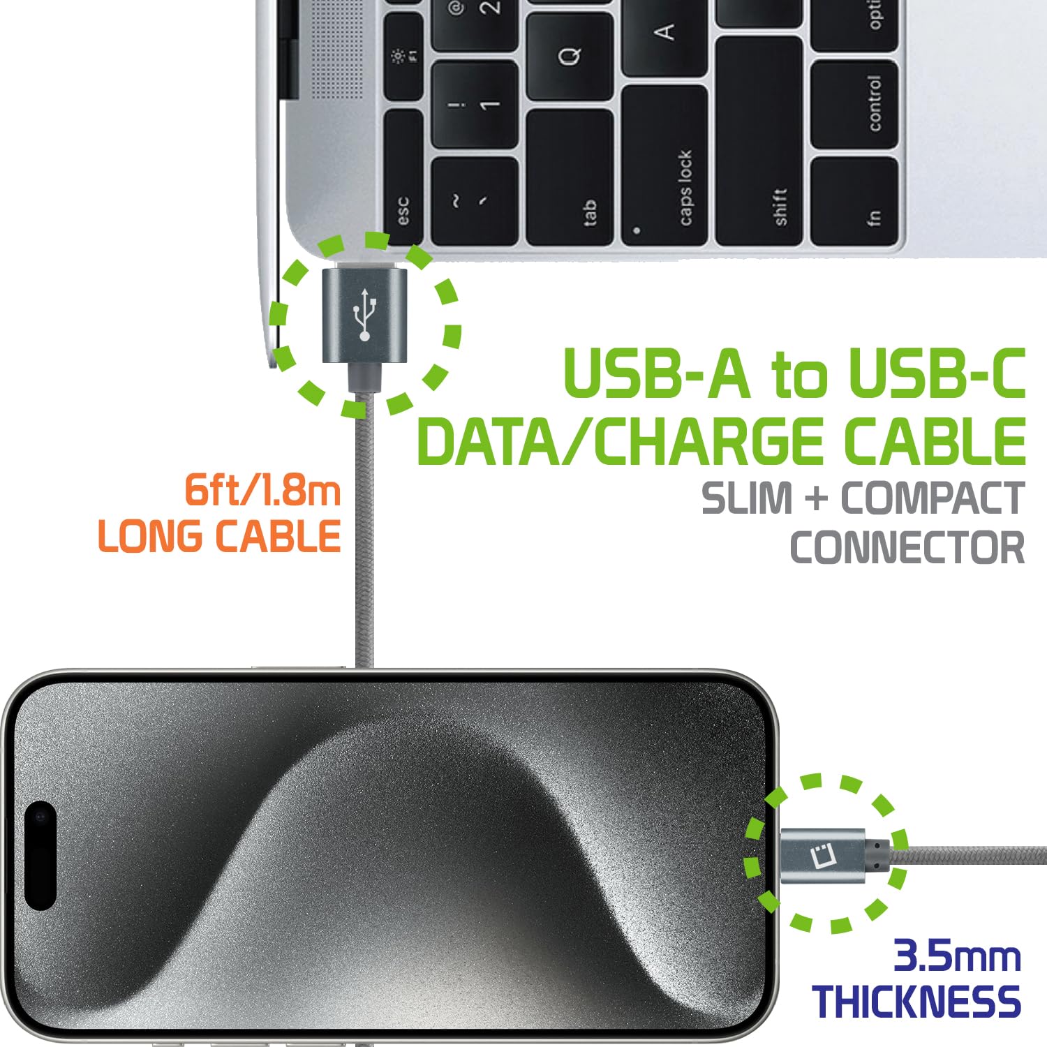 Premium Braided USB-C Cable - 6FT Fast Charging & Data Sync for iPhone 15, Samsung Galaxy, Google Pixel, Moto Phones - Durable Nylon Cord for Home, Office & Travel (Gray)
