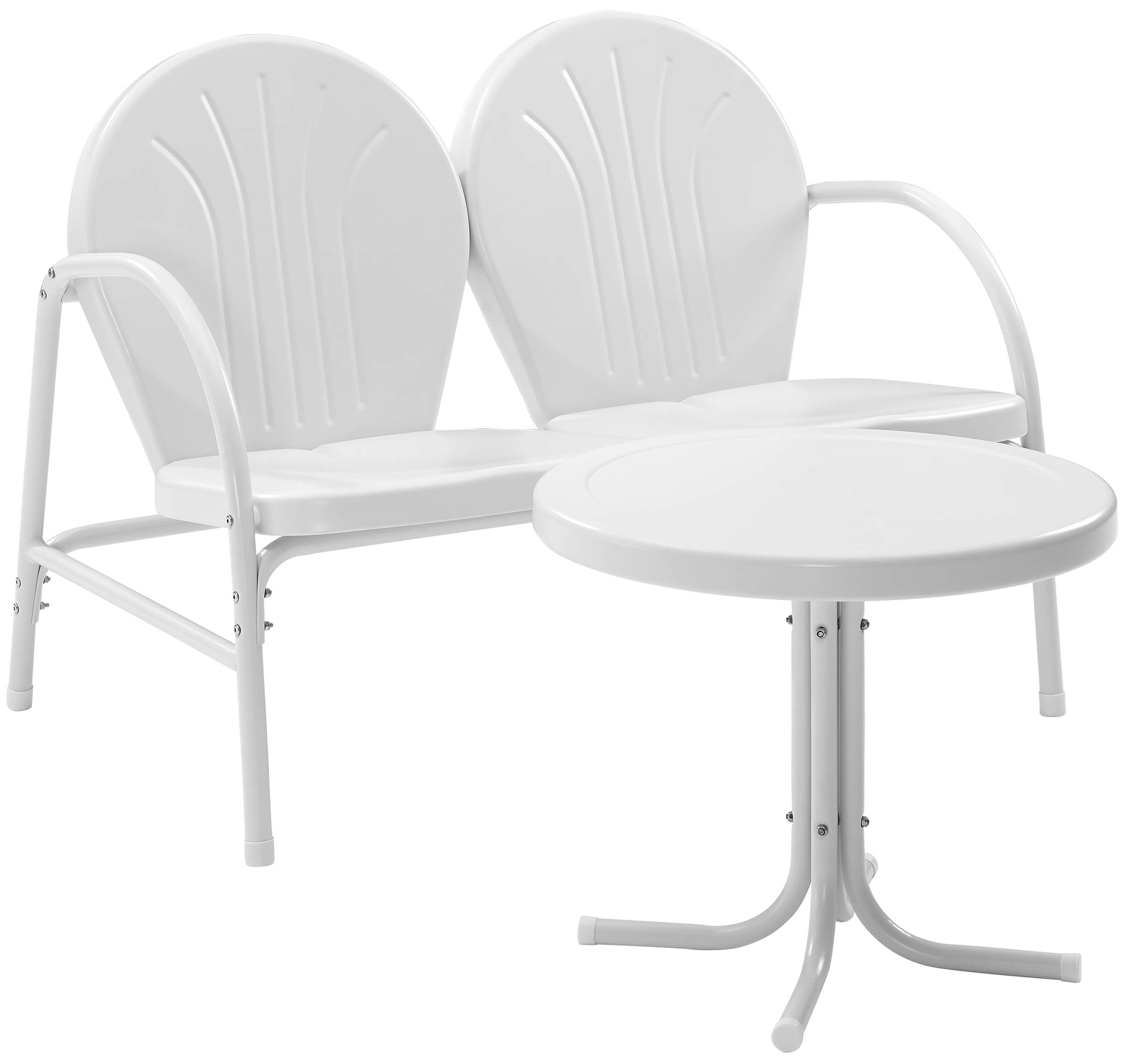 Crosley Griffith 2-Piece White Metal Outdoor Patio Conversation Set with Coffee Table and Loveseat - Perfect for Garden, Backyard, and Poolside Relaxation