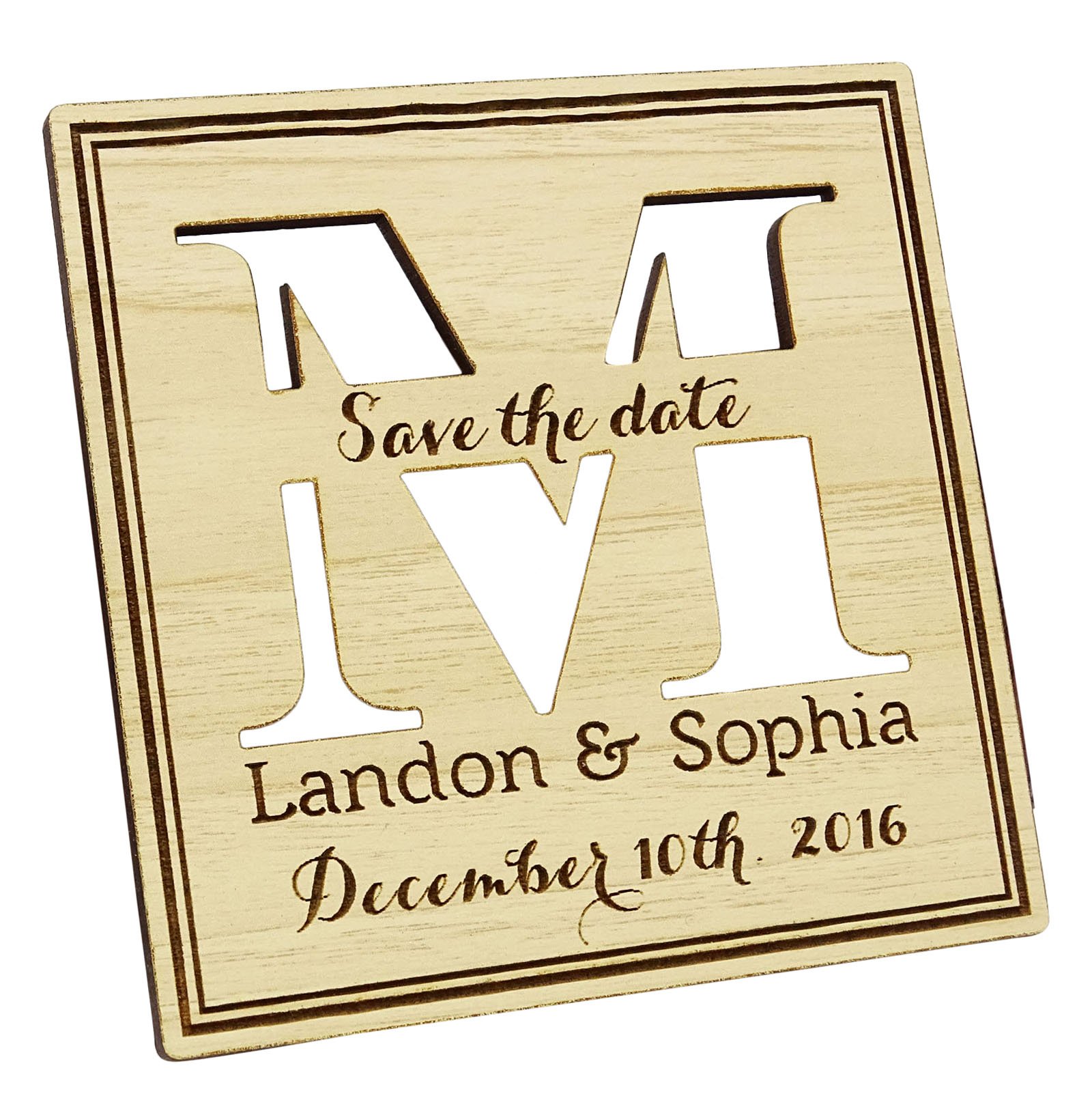 Personalized Custom Engraved Wooden Magnets - Rustic Wedding Save The Date Gift - Perfect for Fridge Decor, Anniversary Gifts & Bridal Party Favors (50 Pack)