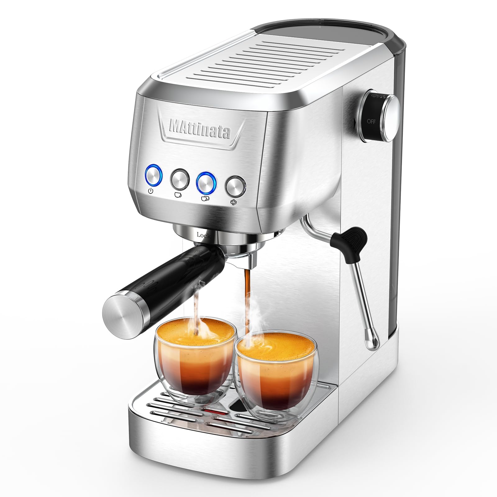 Premium 20 Bar Espresso Coffee Machine - Compact Stainless Steel Cappuccino Maker with Steam Milk Frother for Home Barista & Office Use | Perfect for Morning Coffee, Entertaining Guests & Small Business Cafes