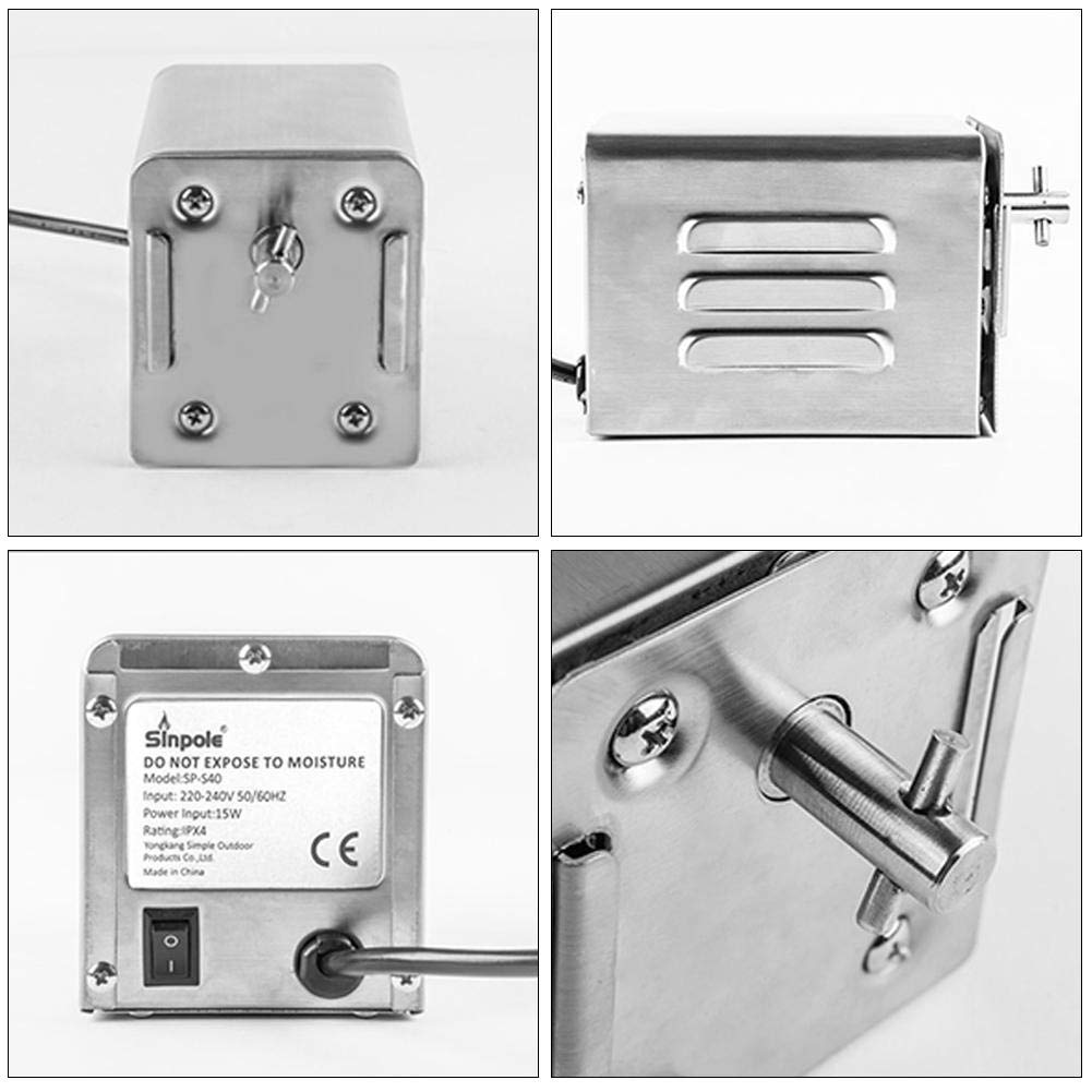 Stainless Steel Electric Rotisserie Motor for BBQ Grill - 15W, 40kg/90lb Load Capacity, T-Bar Drive Shaft - Perfect for Rotating Pig, Lamb, Chicken, Goat on Charcoal Grill - Ideal for Backyard Barbecues, Camping, and Outdoor Cooking Parties