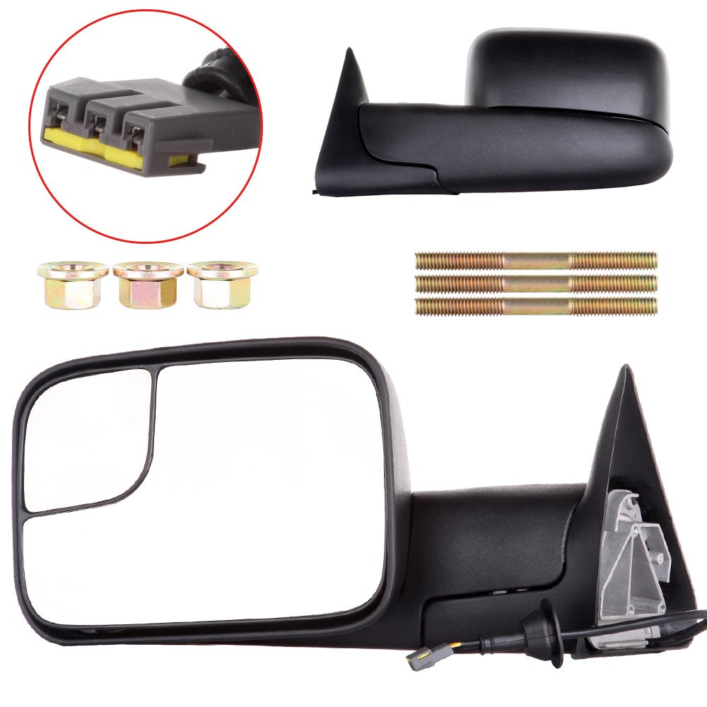 SELEAD Power Adjustable Towing Mirrors for 1994-1997 Dodge Ram 1500/2500/3500 Trucks - Black Housing Side View Mirrors (Pair) - Perfect for Towing Trailers, Campers & Heavy Loads