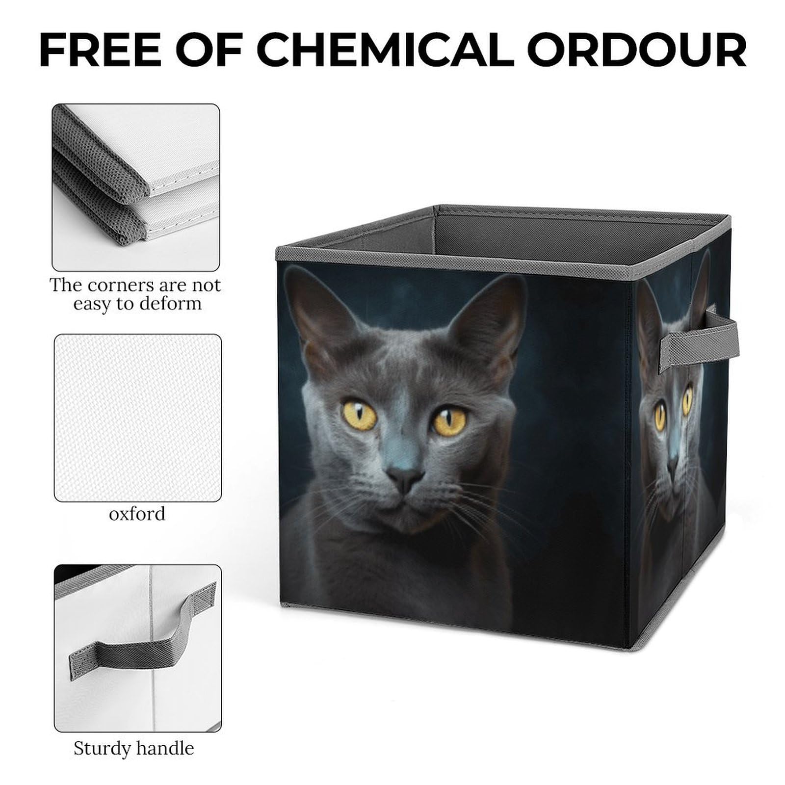 Foldable Storage Bins with Handles - Gray Cat Design Cube Organizer for Clothes, Cabinet & Shelf Organization | Perfect for Bedroom, Closet & Kids Room Storage Solutions