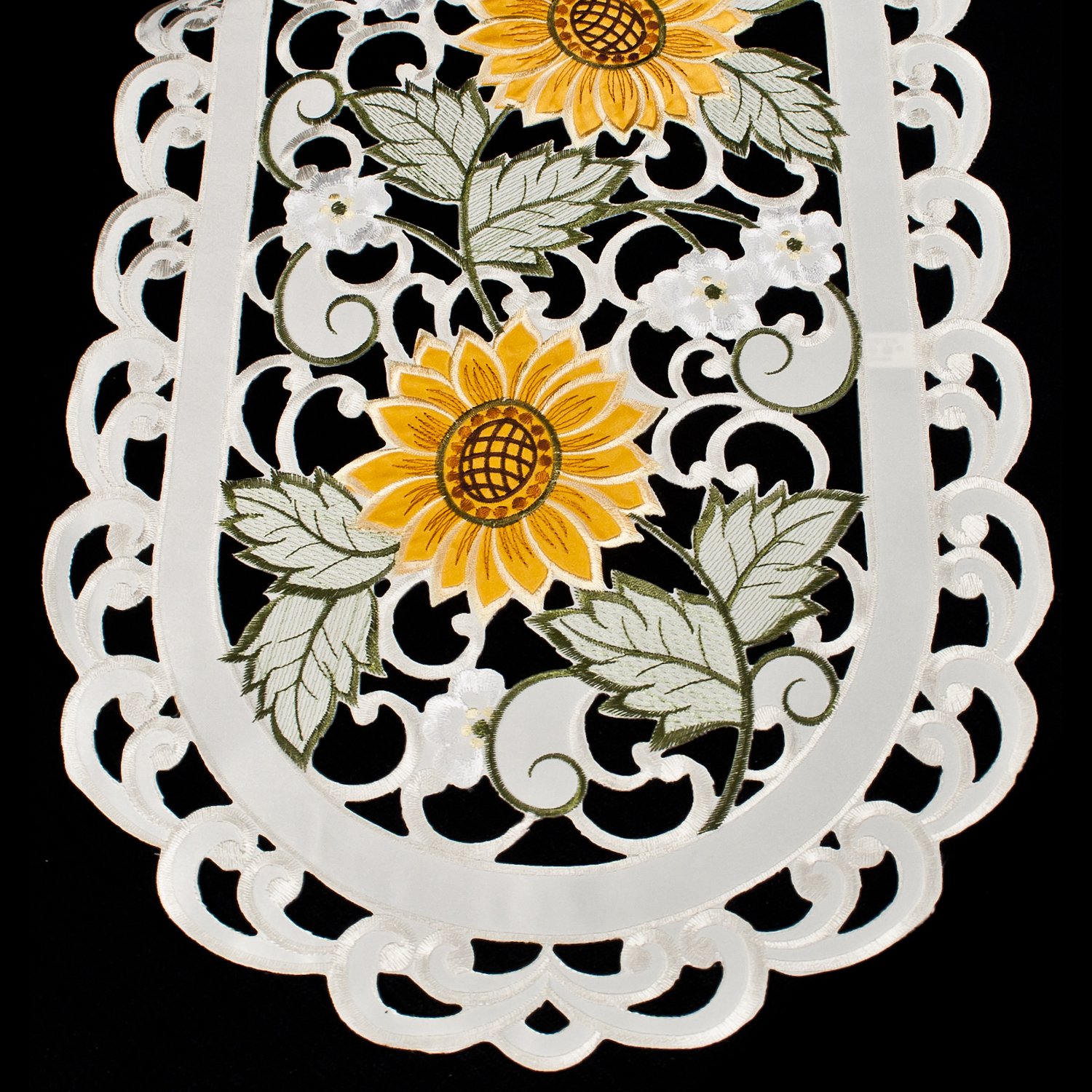 Embroidered Open Weave Sunflower & White Daisy Ivory Table Runner (16x54 inches) - Elegant Dresser Scarf for Dining Table Decor, Wedding Centerpiece & Farmhouse Style Home Decor