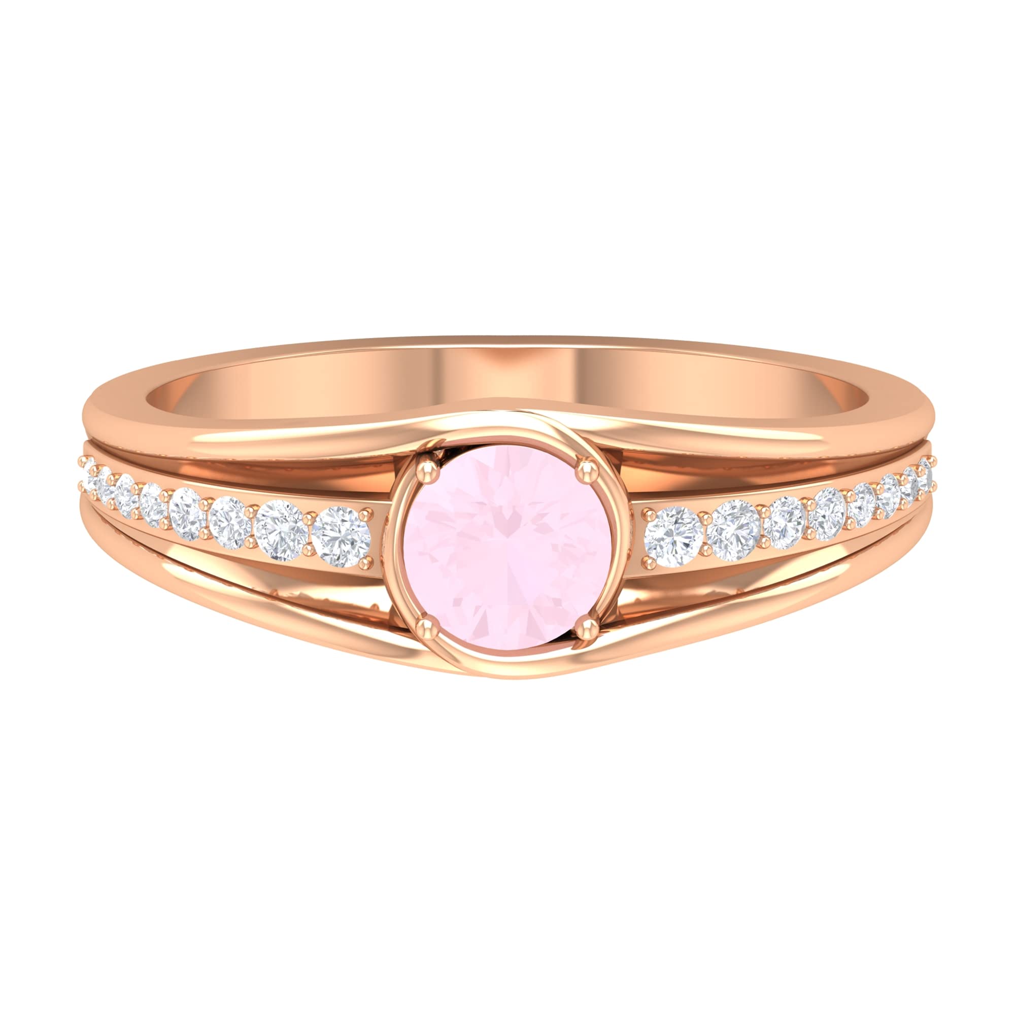0.75 CT Rose Quartz Solitaire Engagement Ring with Diamond Accents - 14K Solid Gold Women's Ring (5mm Round Cut) | Perfect for Proposals, Anniversaries & Romantic Gifts