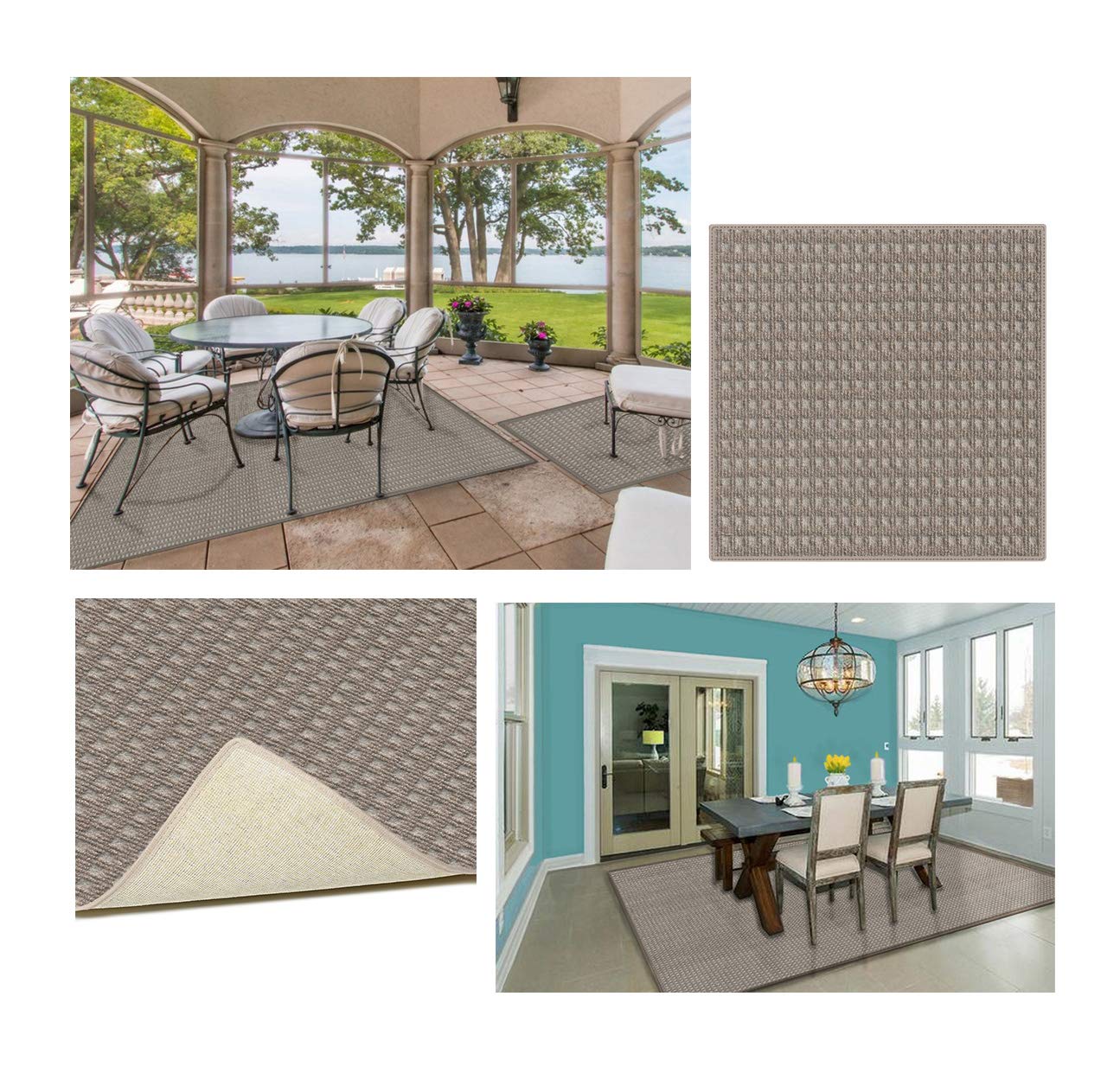 4' x 4' Square Waffle Pattern Carpet Rug - Desert Sand Color, Eco-Friendly DuraKnit Pile & Loop - Indoor Outdoor Area Rugs & Runners for Living Room, Bedroom, Patio, Deck