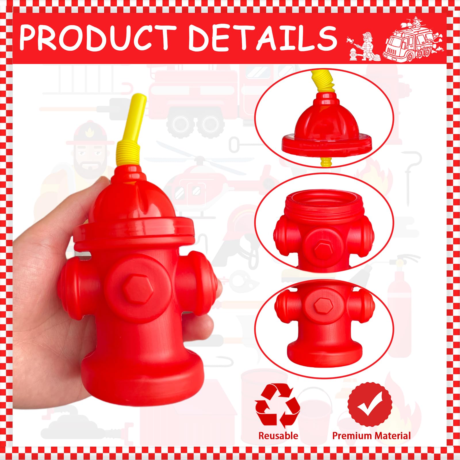 16Pcs Fire Hydrant Themed Straw Cups with Lids - 12oz Insulated Paw Patrol Party Cups for Kids | Firefighter Birthday Party Supplies, Fire Truck Decorations & Goodie Bag Fillers | Perfect for Birthday Parties, Baby Showers & School Events