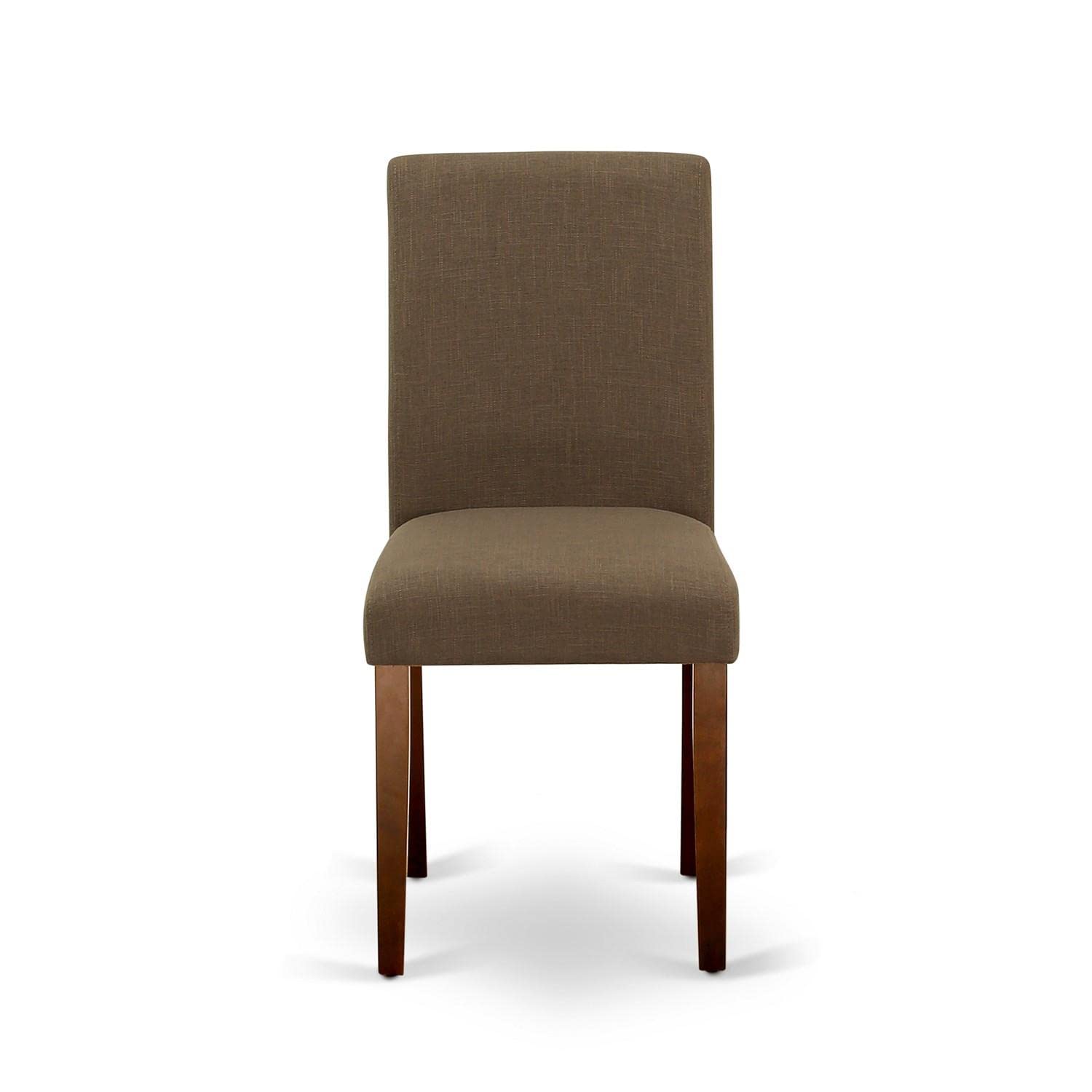 East West Furniture ABP3T18 Abbott Parson Dining Chairs - Set of 2 Mahogany Wood Upholstered Chairs with Coffee Linen Fabric Cushions | Elegant Dining Room Seating for Home, Restaurant, or Office