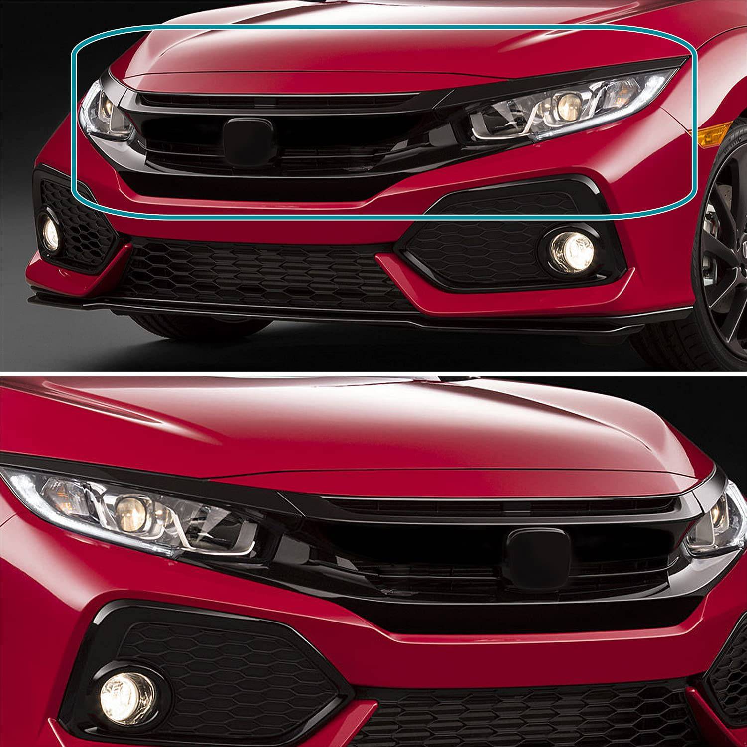 2016-2018 Honda Civic Coupe/Sedan Front Grille with Eyelids - OEM Style Glossy Black Replacement Set - Upgrade Your Ride for Street Style & Car Shows