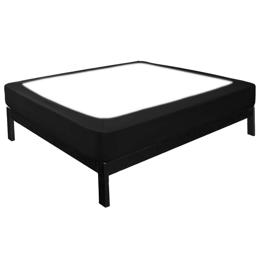 **Premium WdFour Box Spring Cover - Hotel Quality Elastic Wrap Around Bed Skirt & Mattress Protector Encasement (Black, Full/Full XL) - Perfect for Bedroom, Guest Room & Hotel Use**