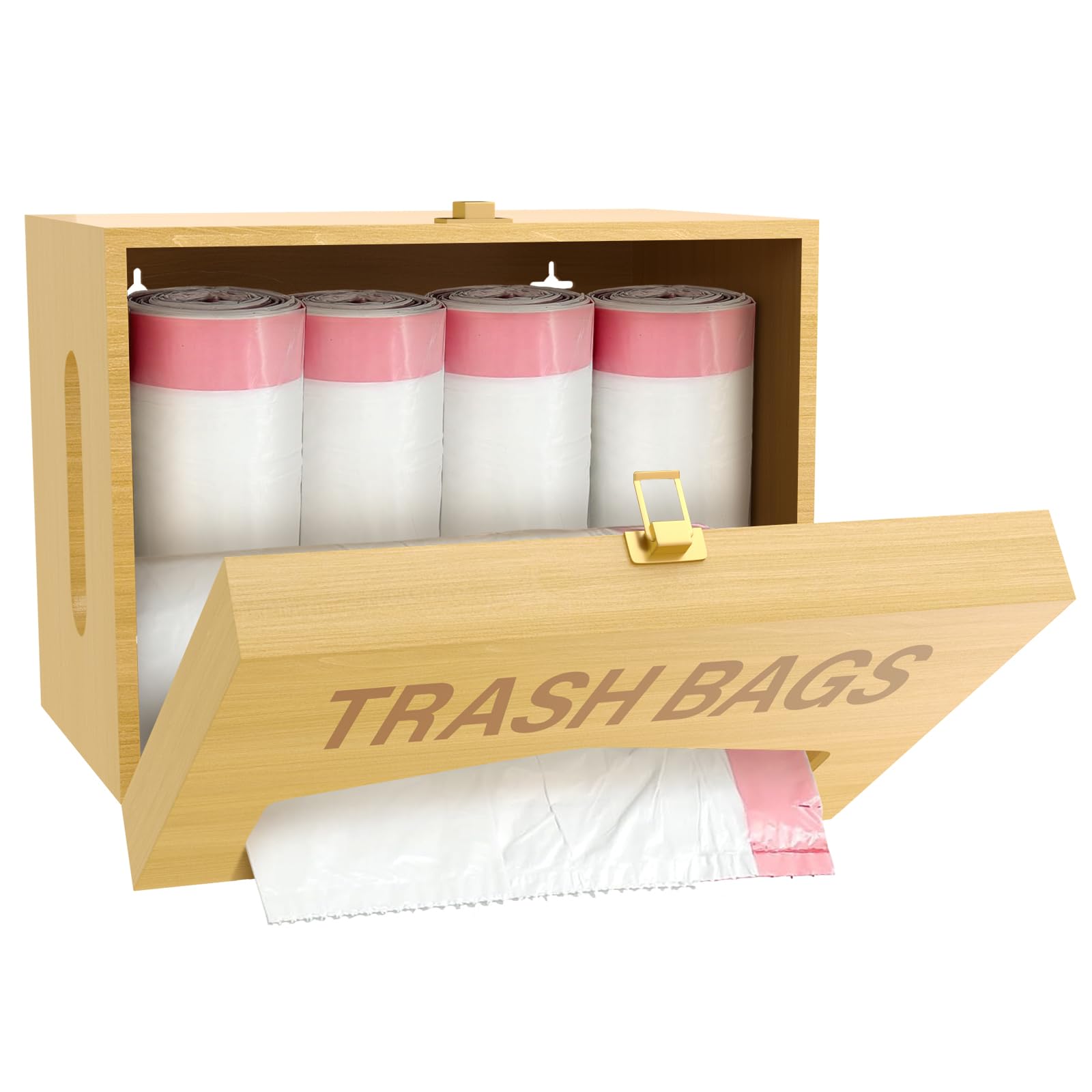 Extra Large Trash Bag Dispenser - Under Sink Garbage Bag Holder & Organizer, Wall Mounted Bamboo Trash Bag Container for Kitchen, Cabinet & Laundry Room Storage - Perfect for Home Organization & Waste Management