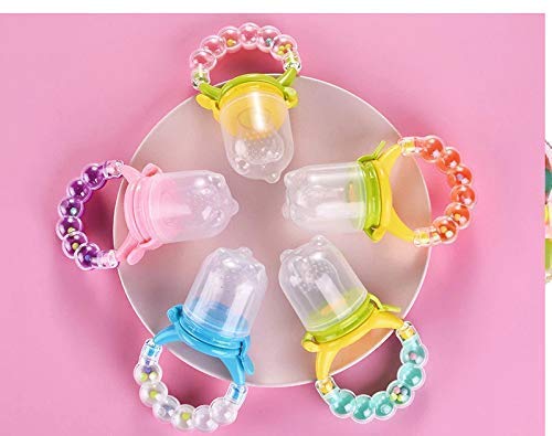 BPA-Free Silicone Baby Food Feeder with Rattle Handle - Safe Fruit & Veggie Nibbler for Infants & Toddlers - Teething Toy & Pacifier for Fresh Fruits - Perfect for On-the-Go Feeding & Sensory Play (Pack of 1)