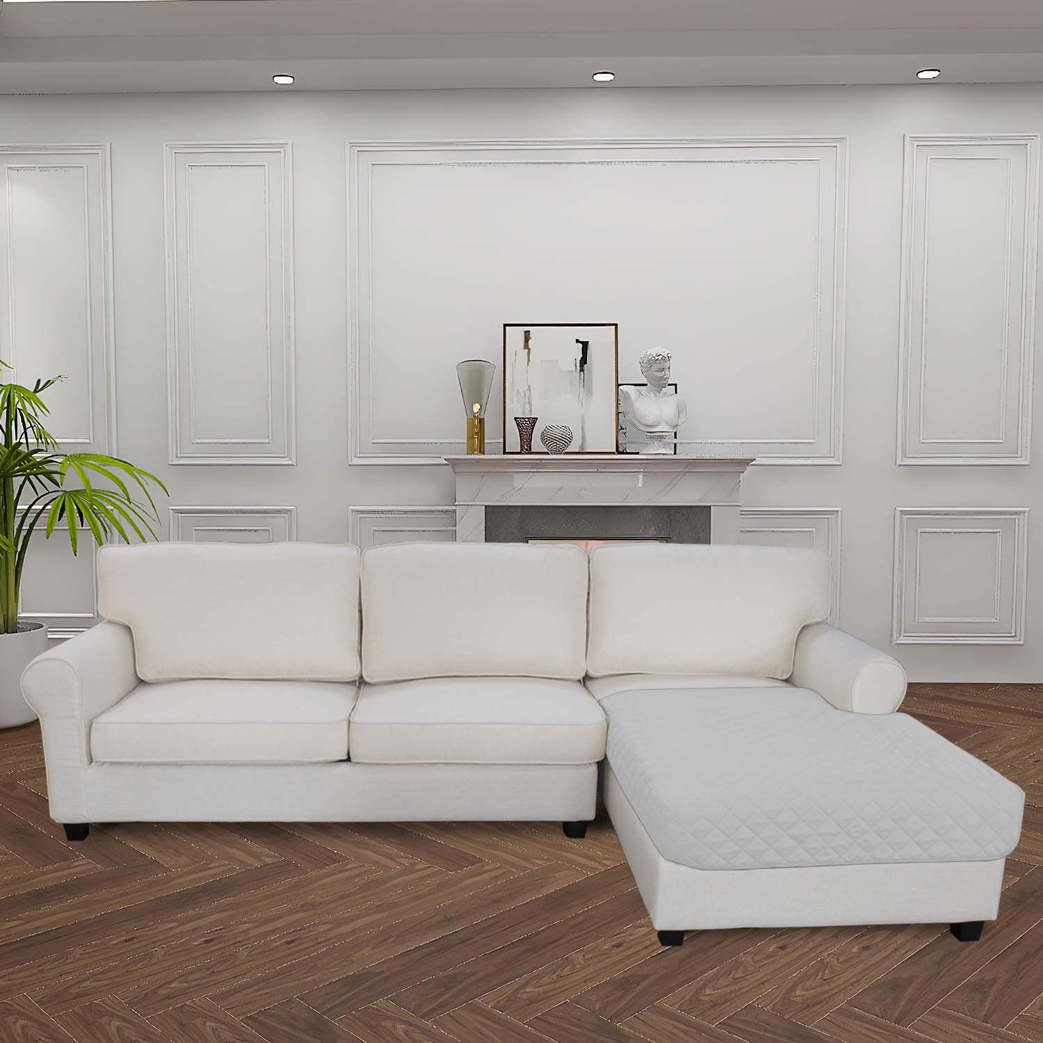 Reversible L-Shaped Sectional Sofa Slipcover 42x52 Inches - Chaise Lounge Cover, Furniture Protector for Pets & Kids (Light Gray) - Perfect for Living Room, Family Room & Pet-Friendly Homes