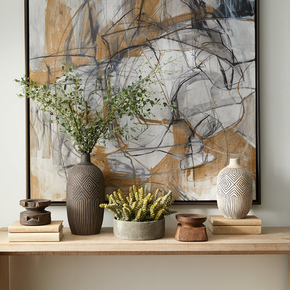 Cyan Design 11123 Dark Labyrinth Vase - Large Grey Ceramic Vase for Home Decor, Centerpiece, Wedding & Modern Interior Design