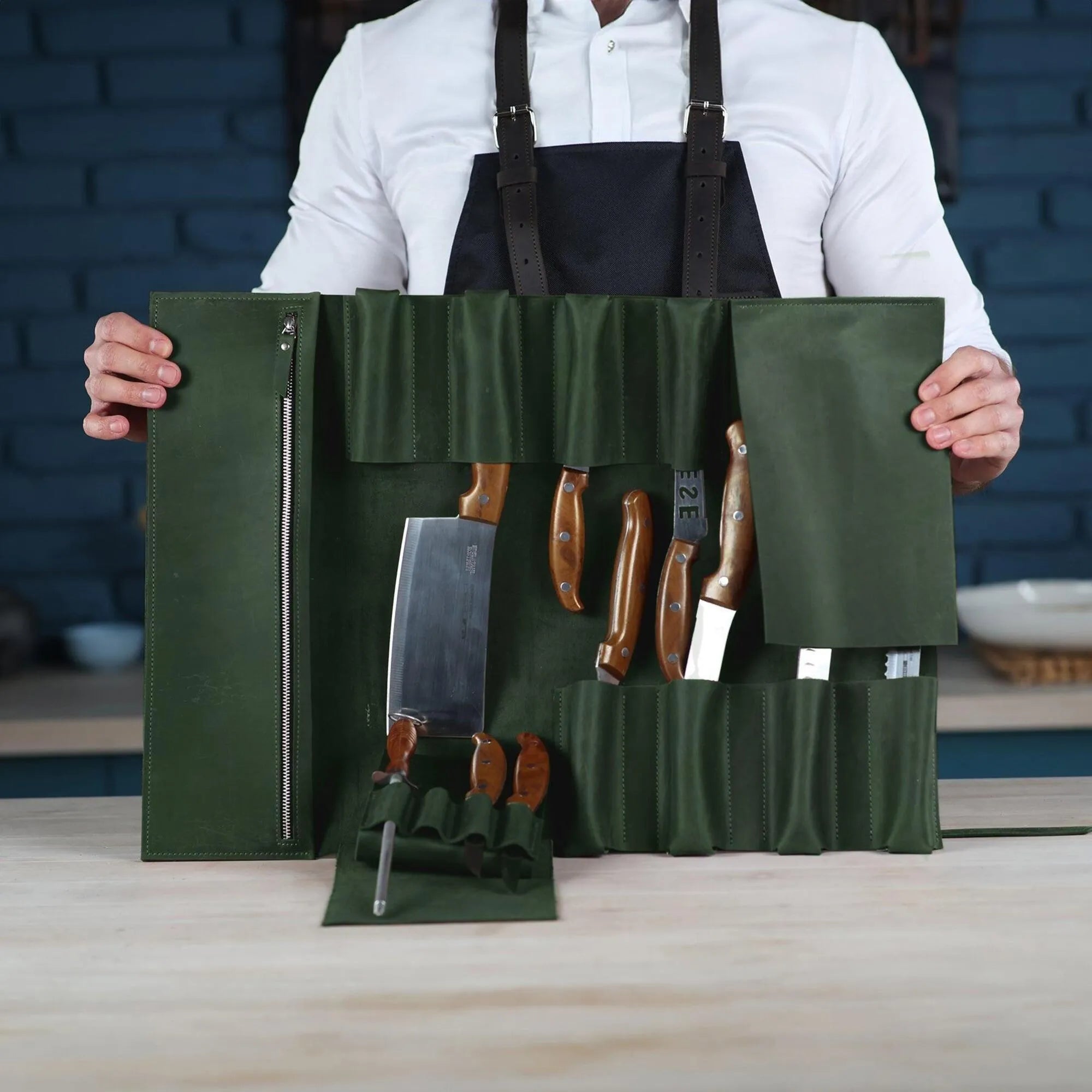 Premium Leather Knife Roll for Chefs & Butchers - Durable Professional Knife Storage Case with 12 Slots - Perfect for Kitchen, Camping & Culinary Gifts