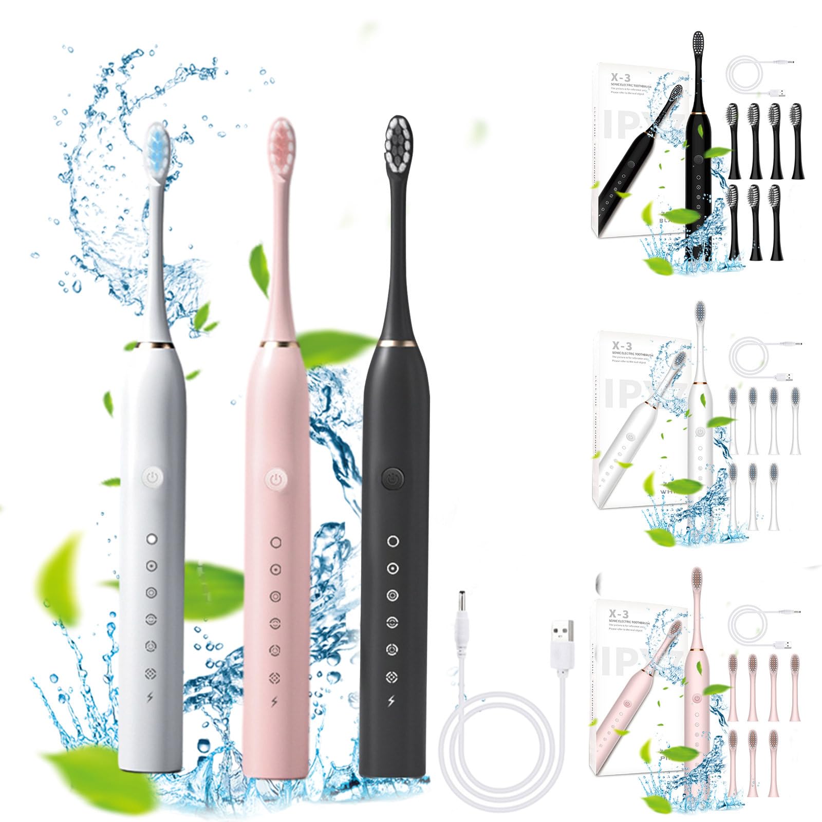 Upgraded Portable Electric Toothbrush with 8 Replaceable Brush Heads & 6 Cleaning Modes - IPX7 Waterproof Rechargeable Toothbrush for Travel, Home & Bathroom Use - Perfect for Daily Oral Care & On-the-Go Cleaning