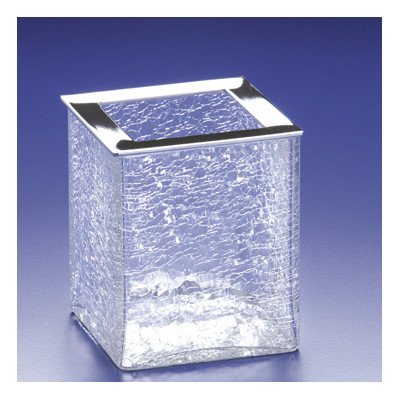 Square Crackled Crystal Glass Toothbrush Holder - Satin Nickel Finish | Stylish Bathroom Organizer for Modern Homes