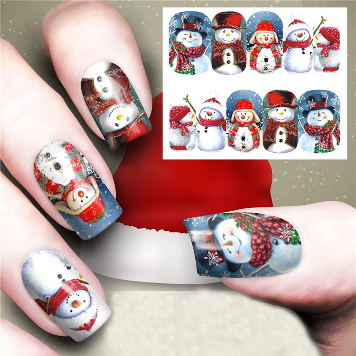 15 Sheets Christmas Nail Art Stickers - Water Transfer Snowmen Snowflake Holiday Nail Decals for Women DIY Manicure | Perfect for Christmas Parties, Gift Giving & Winter Nail Designs