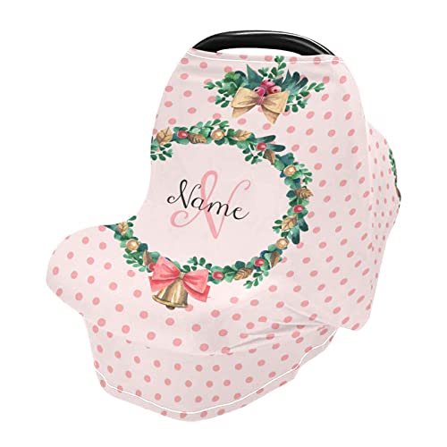 Personalized 4-in-1 Baby Car Seat Cover & Nursing Canopy - Soft Stretchy Breastfeeding Scarf, Infant Car Seat Protector & Newborn Gift Set (Christmas Bell Design, 13.4x27.6x28.3 Inches) - Perfect for Travel, Nursing Privacy & Stroller Protection